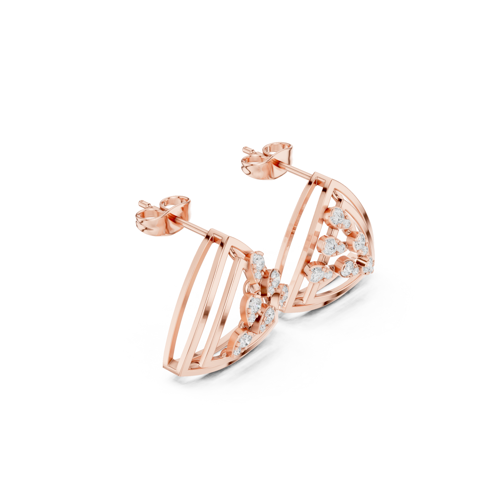 Rose Gold Artisan Linework Crescendo Marquise Earring Left View