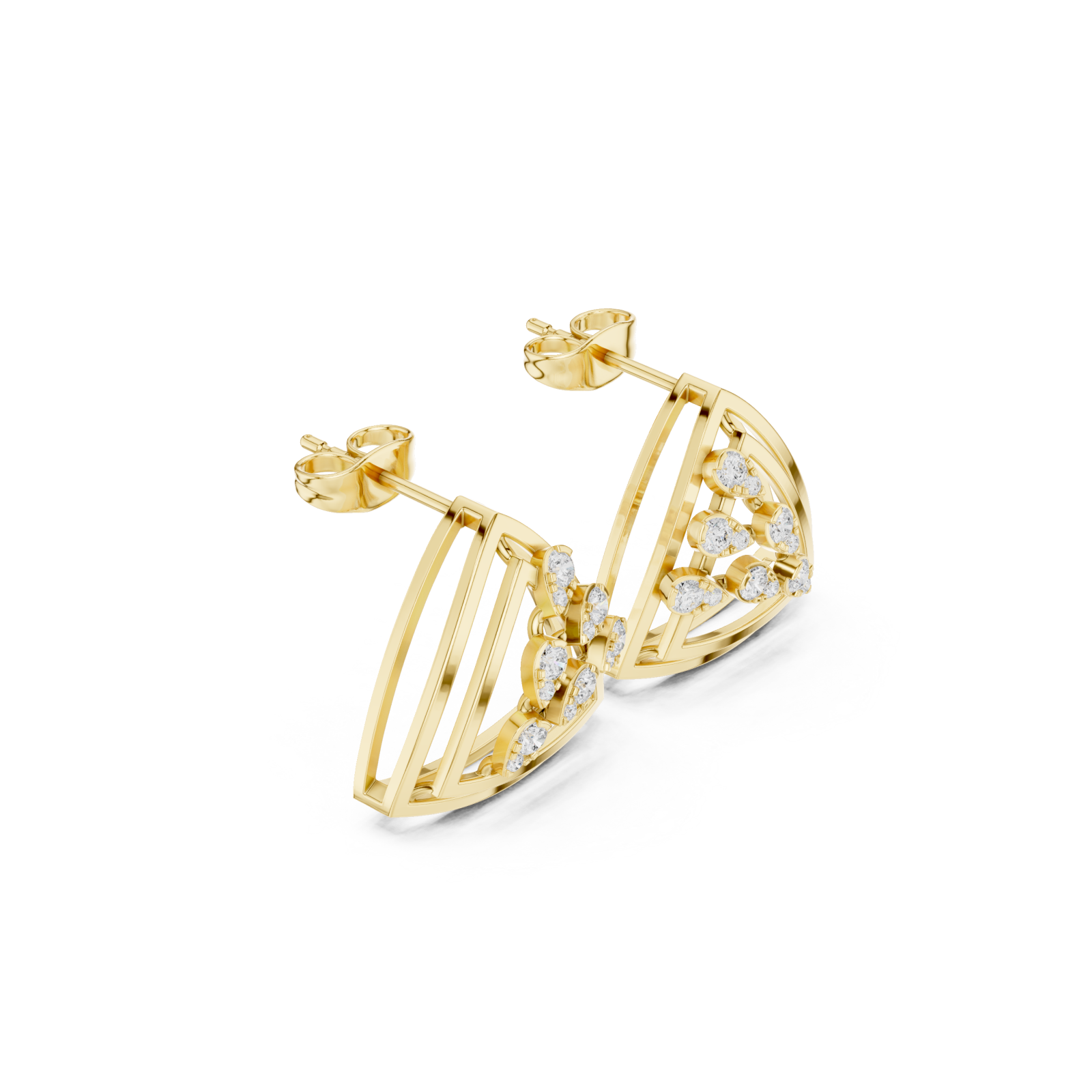  Gold Artisan Linework Crescendo Marquise Earring Left View