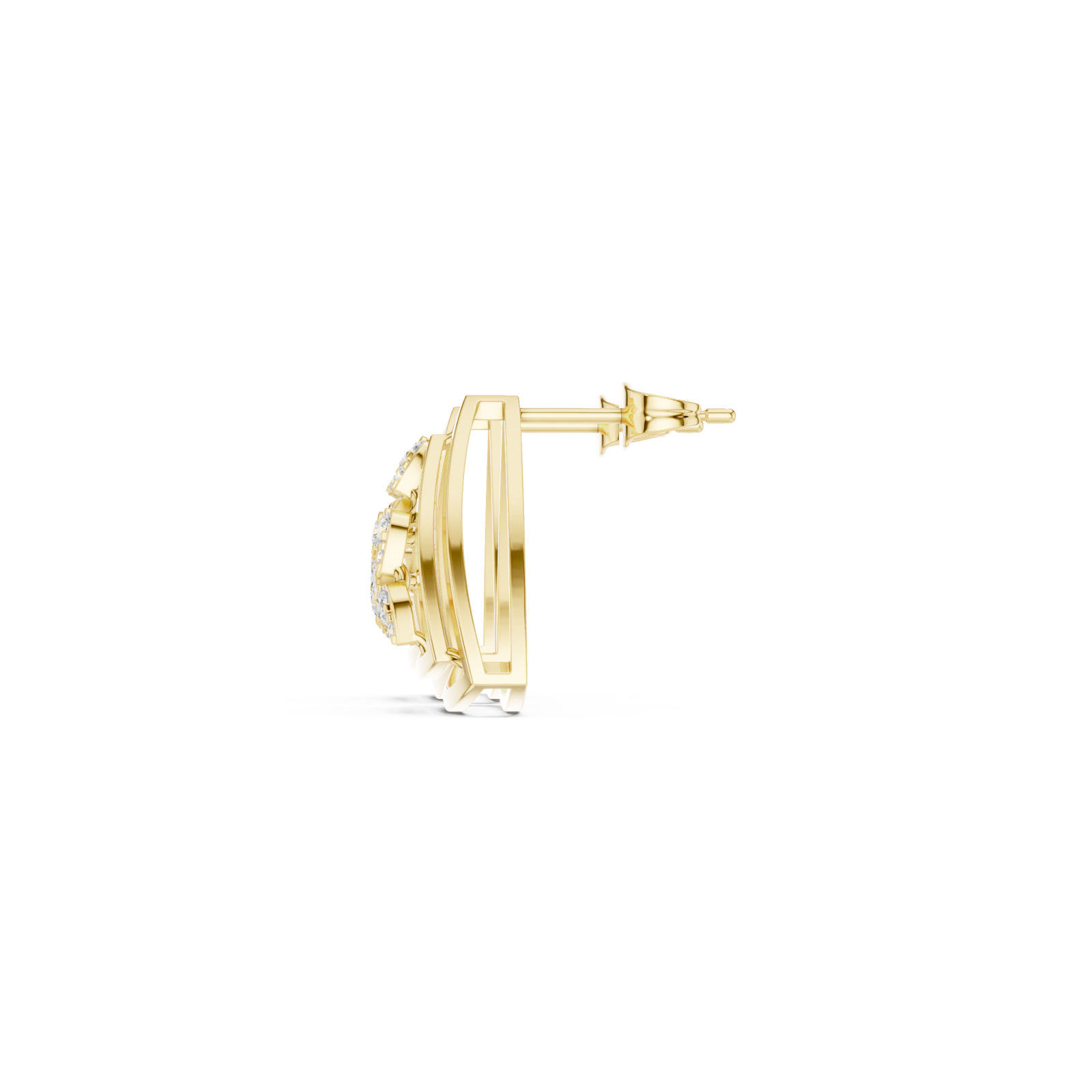  Gold Artisan Linework Crescendo Marquise Earring Side View