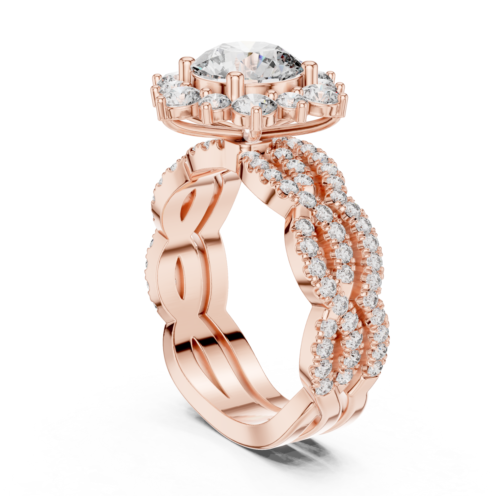  Rose Gold Celestial Embrace Radiance Couture Ring Left View
