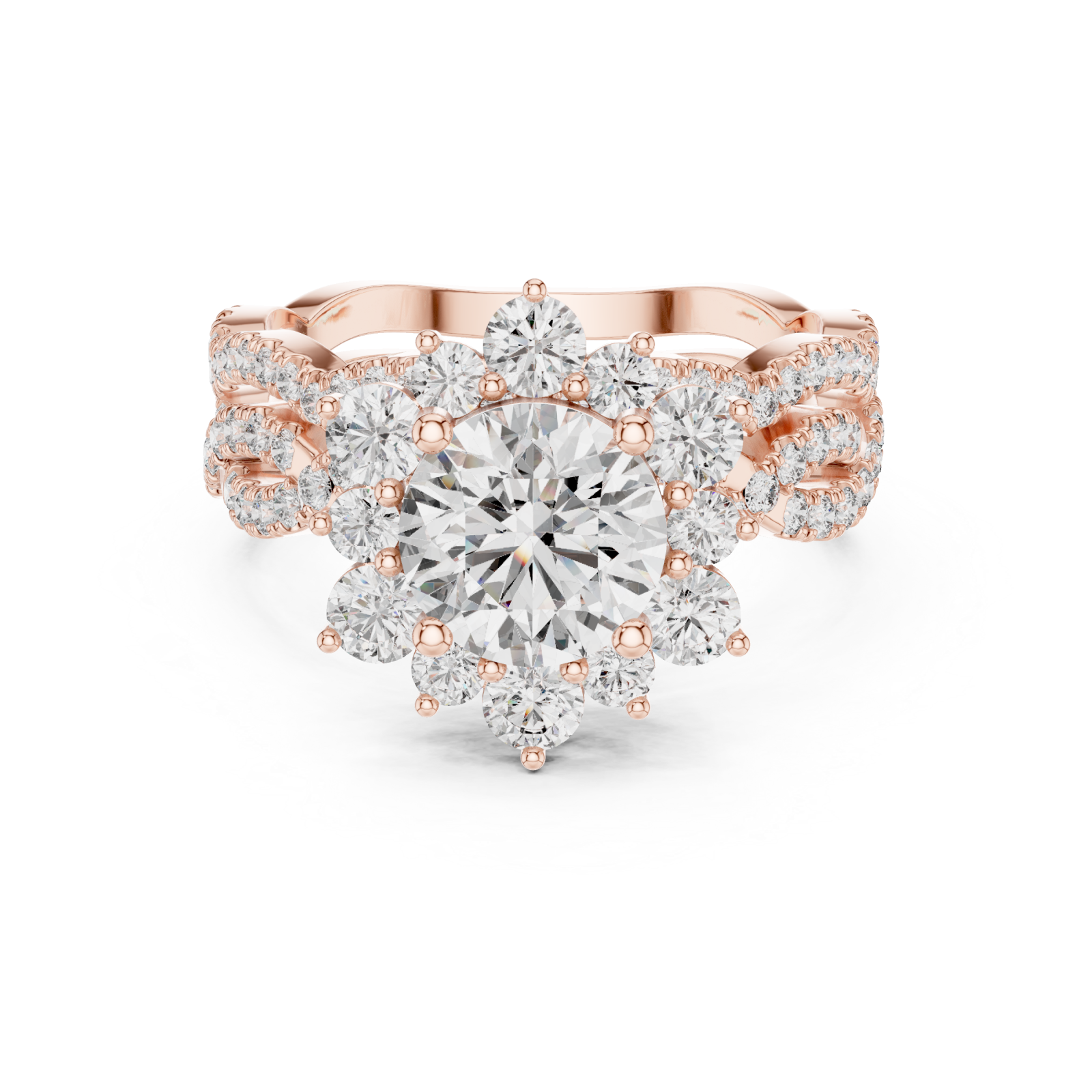  Rose Gold Celestial Embrace Radiance Couture Ring Front View