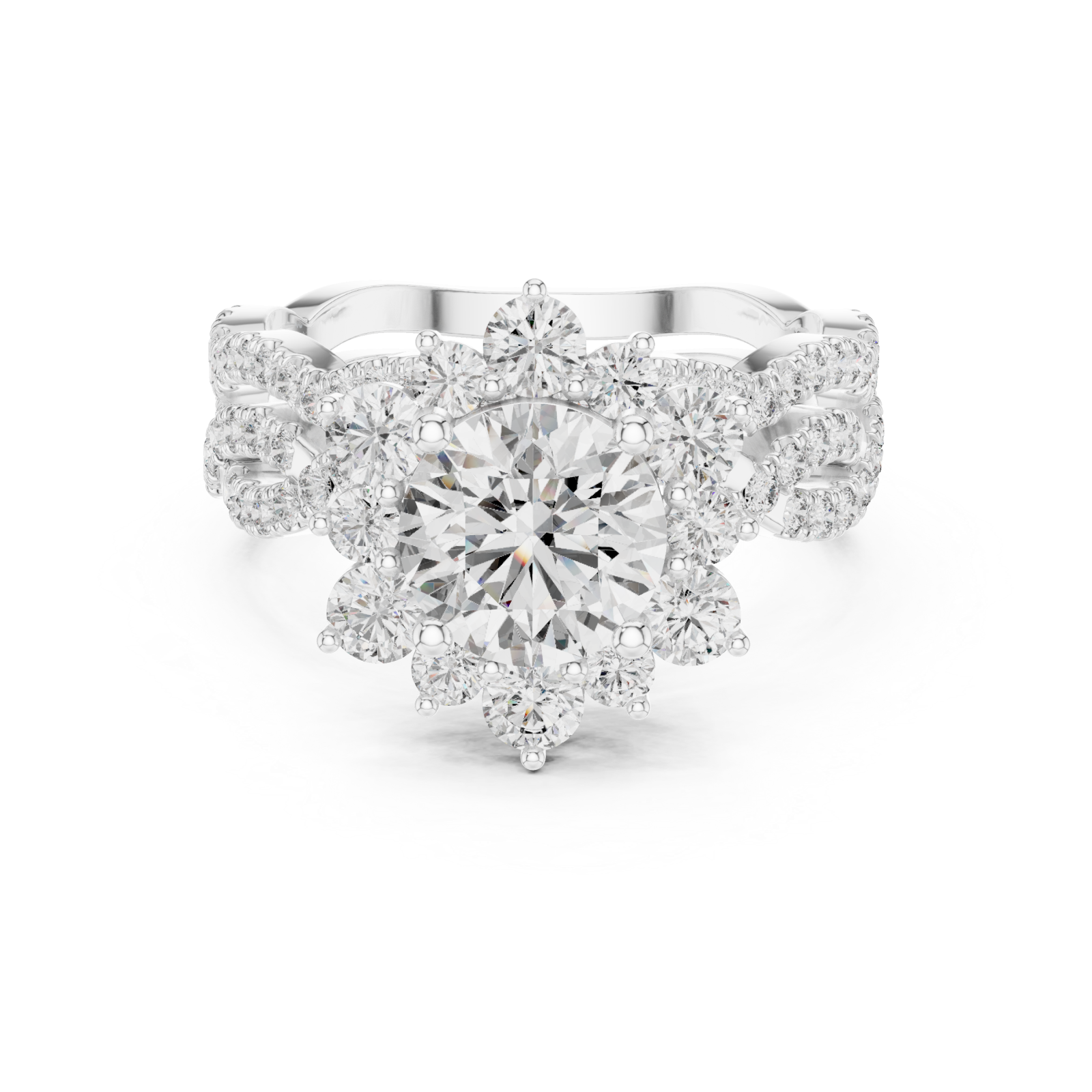  White Gold Celestial Embrace Radiance Couture Ring Front View