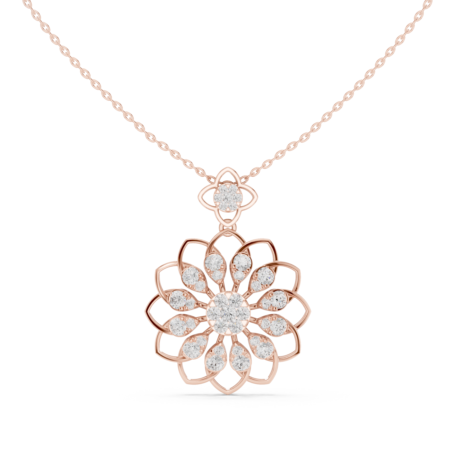  Rose Gold Starlet Embrace Floral Pendant Necklace Front View