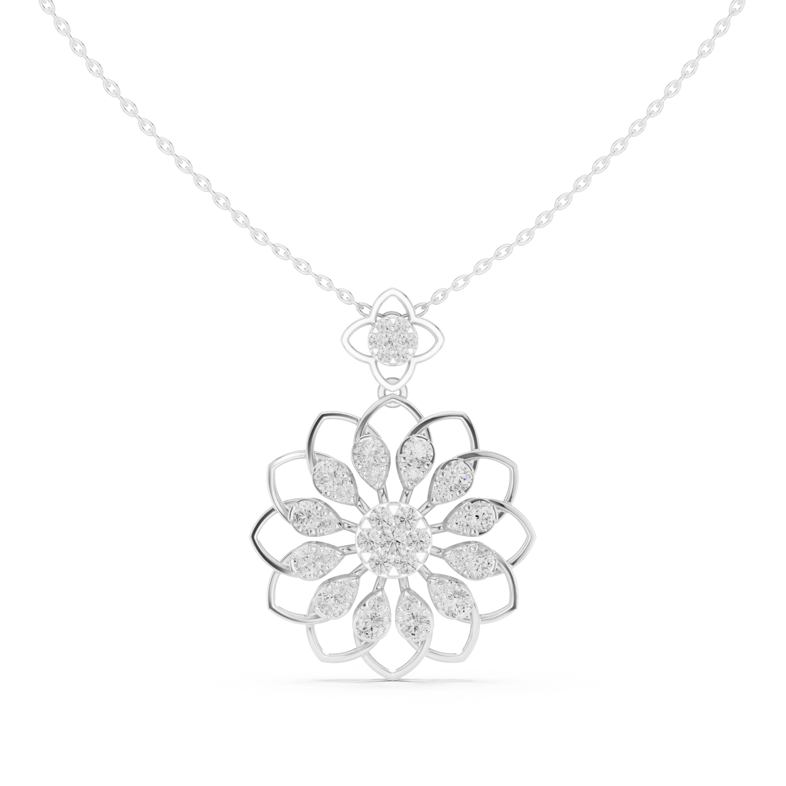  White Gold Starlet Embrace Floral Pendant Necklace Front View