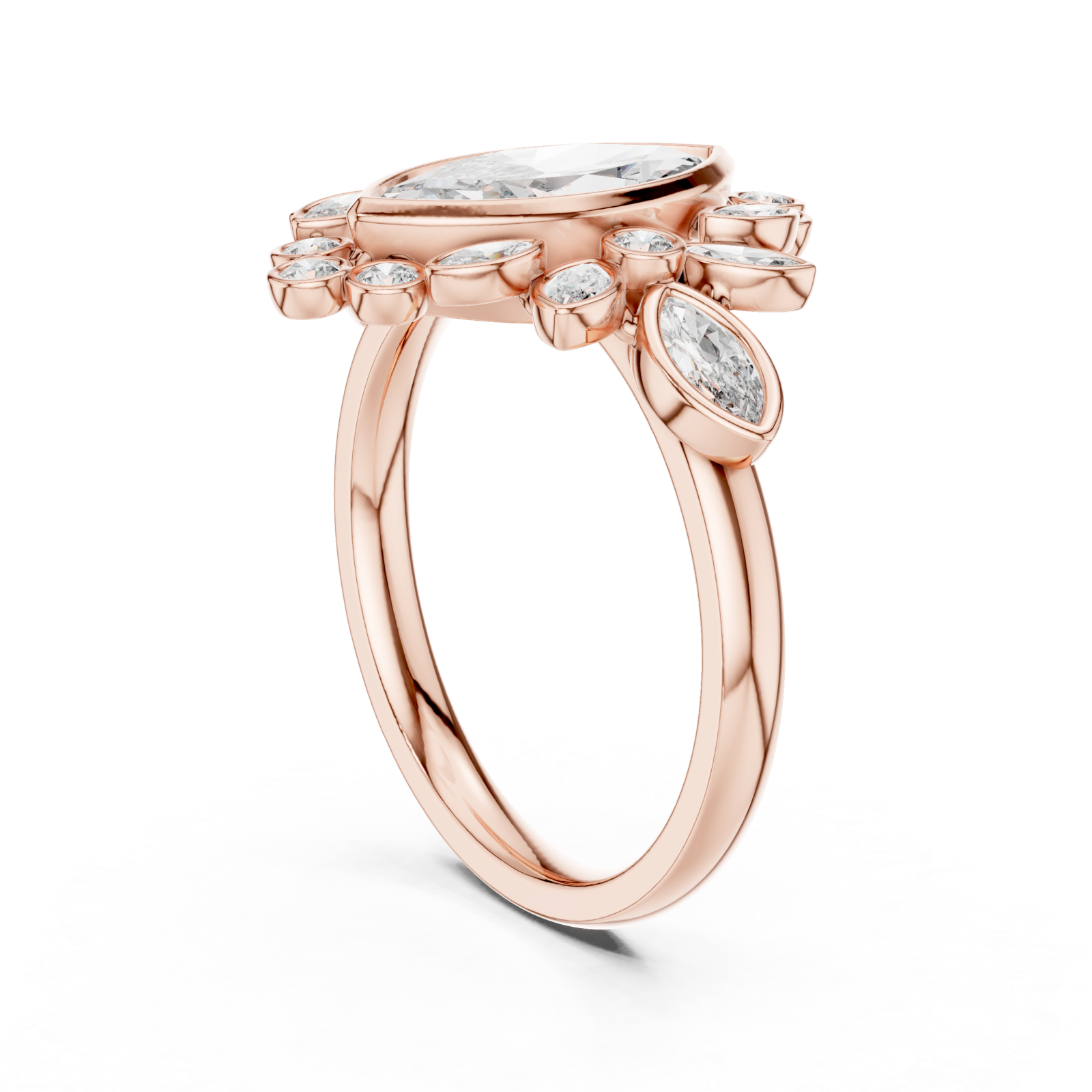  Rose Gold Lustrous Petal Halo Ring Left View