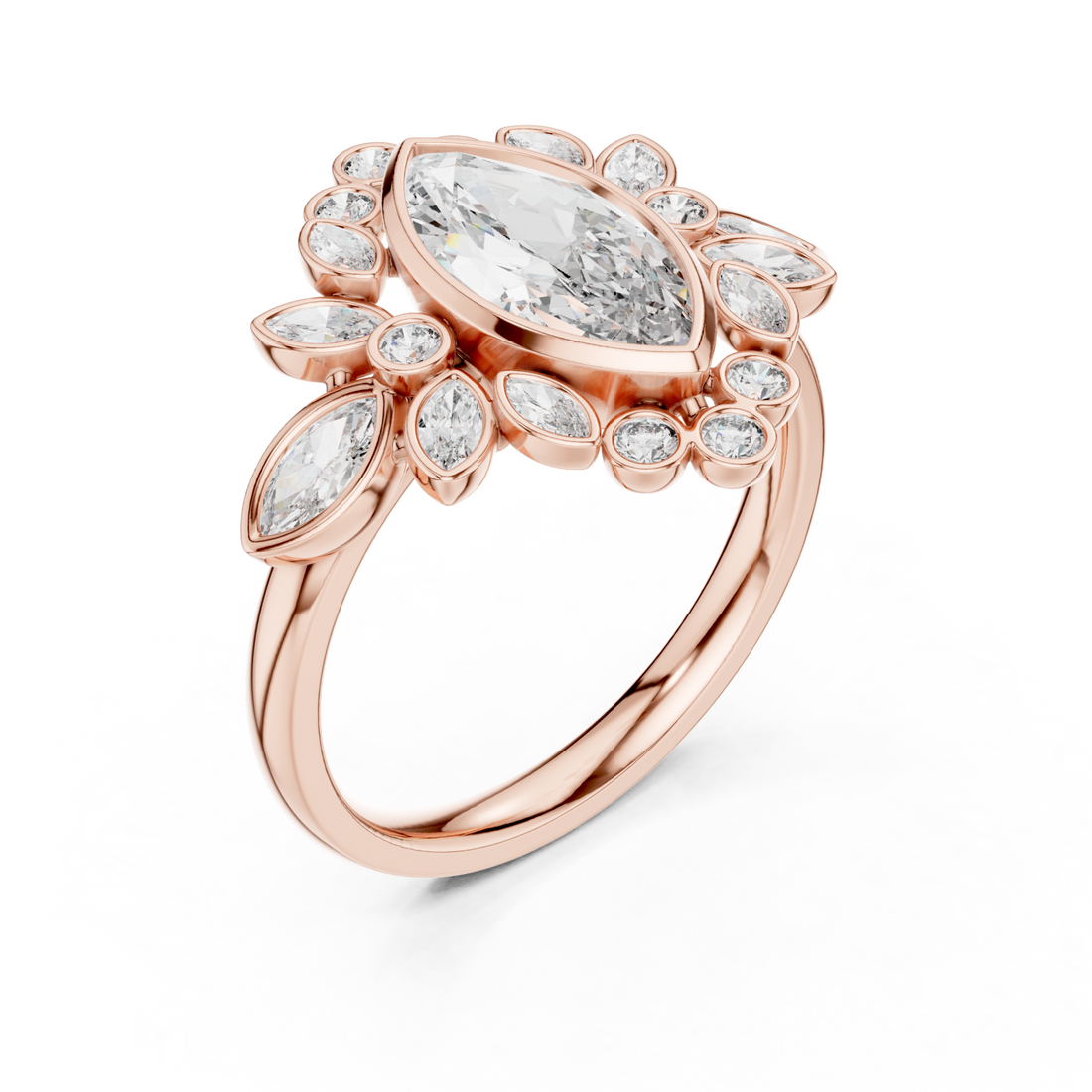  Rose Gold Lustrous Petal Halo Ring Right View
