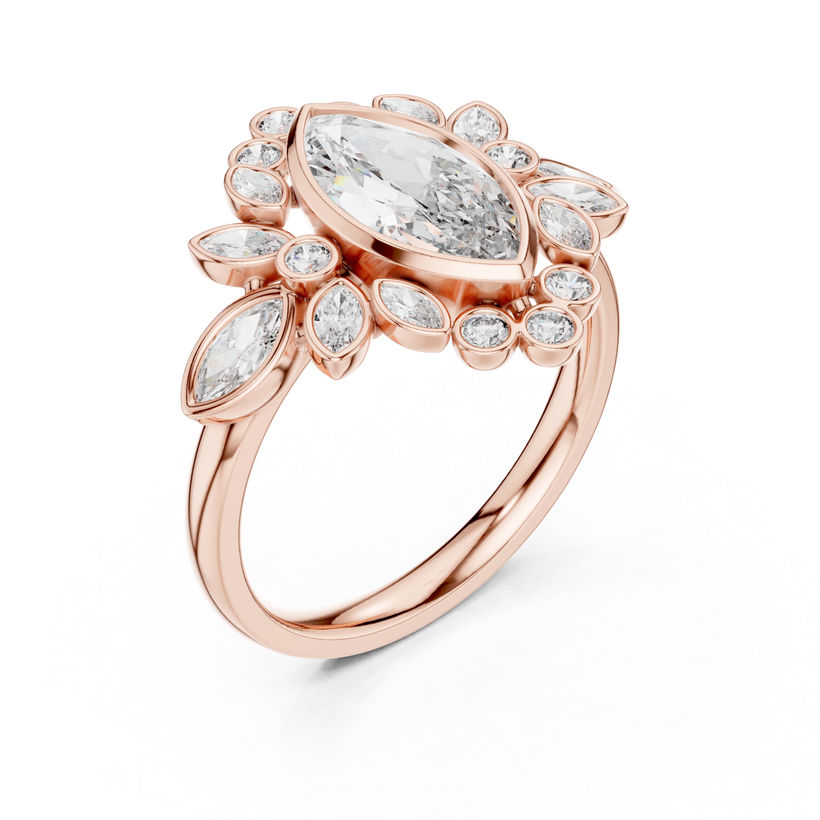  Rose Gold Lustrous Petal Halo Ring Right View