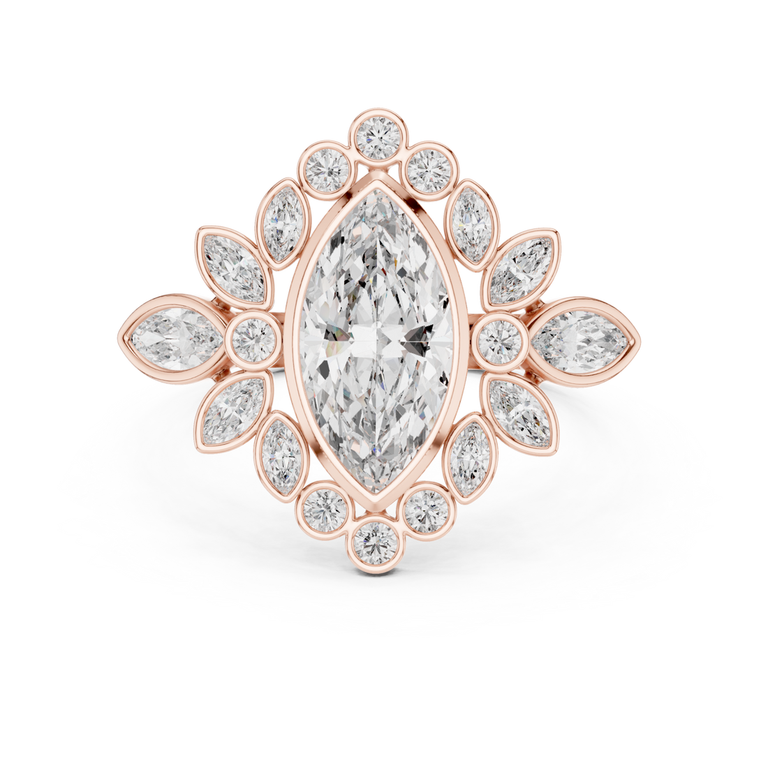  Rose Gold Lustrous Petal Halo Ring Right View