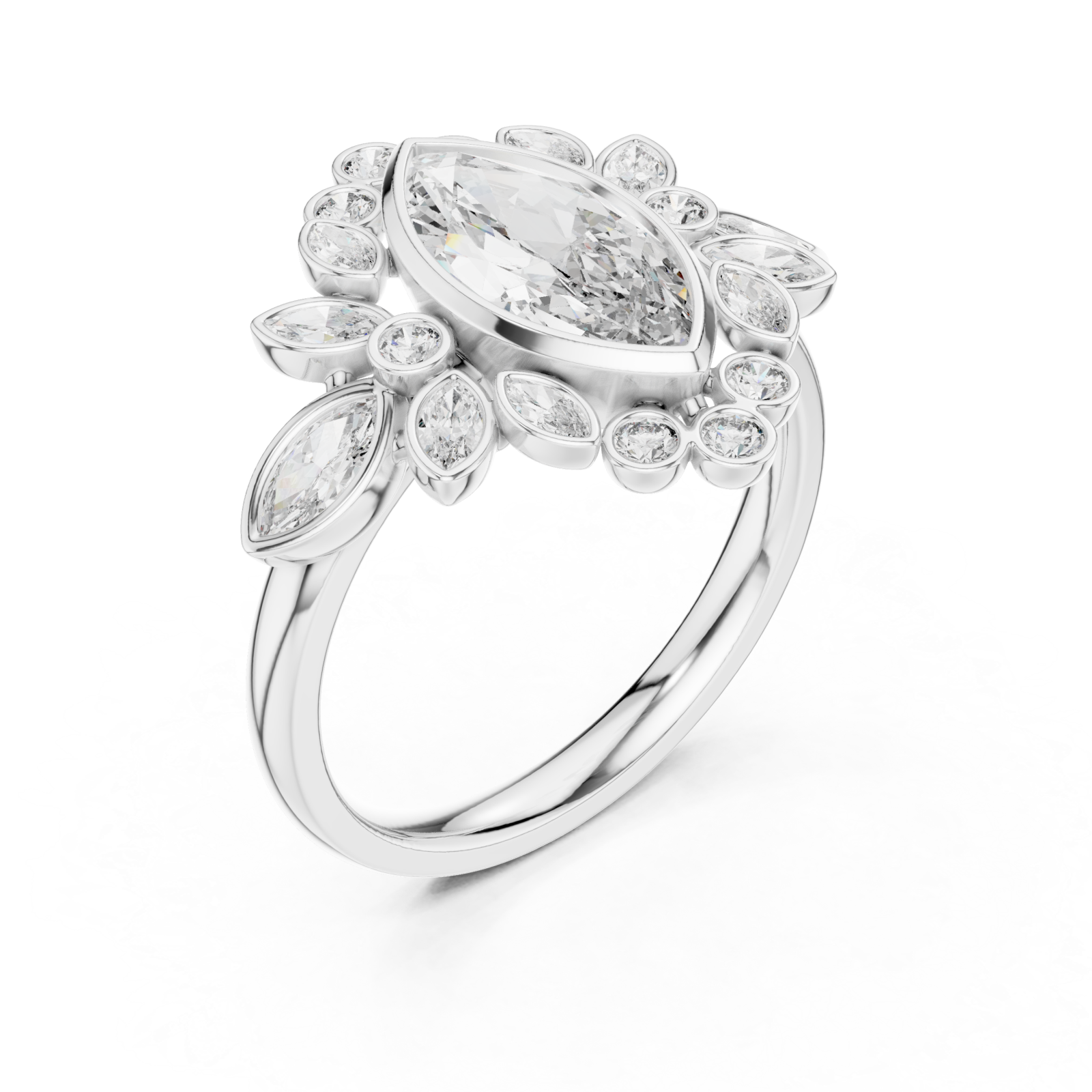  White Gold Lustrous Petal Halo Ring Right View