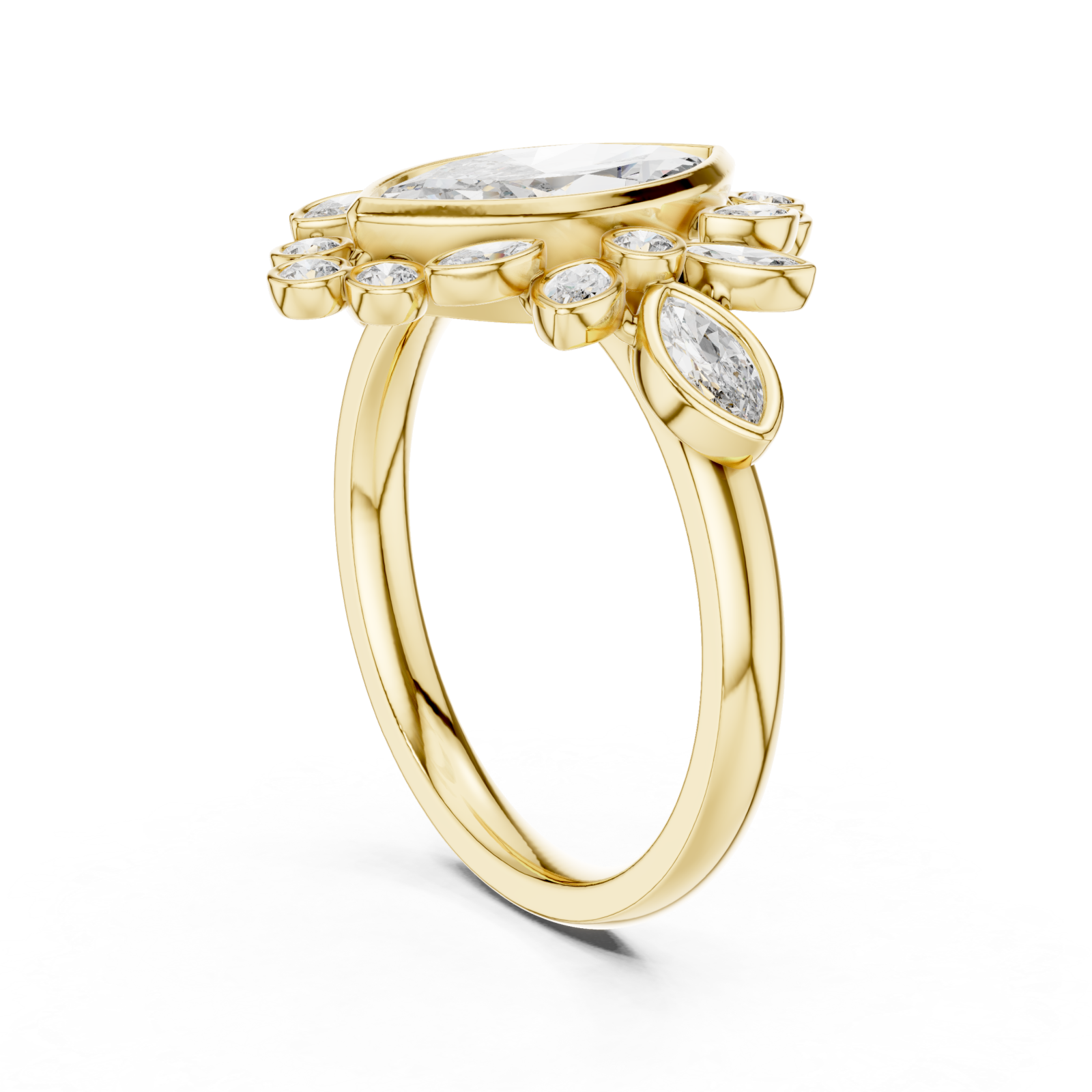  Gold Lustrous Petal Halo Ring Left View