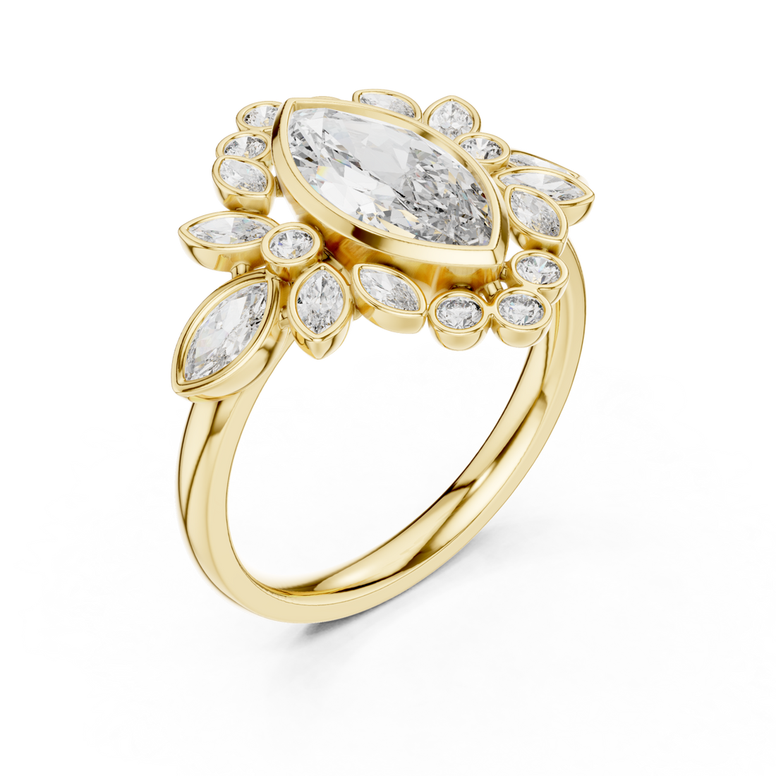Gold Lustrous Petal Halo Ring Right View