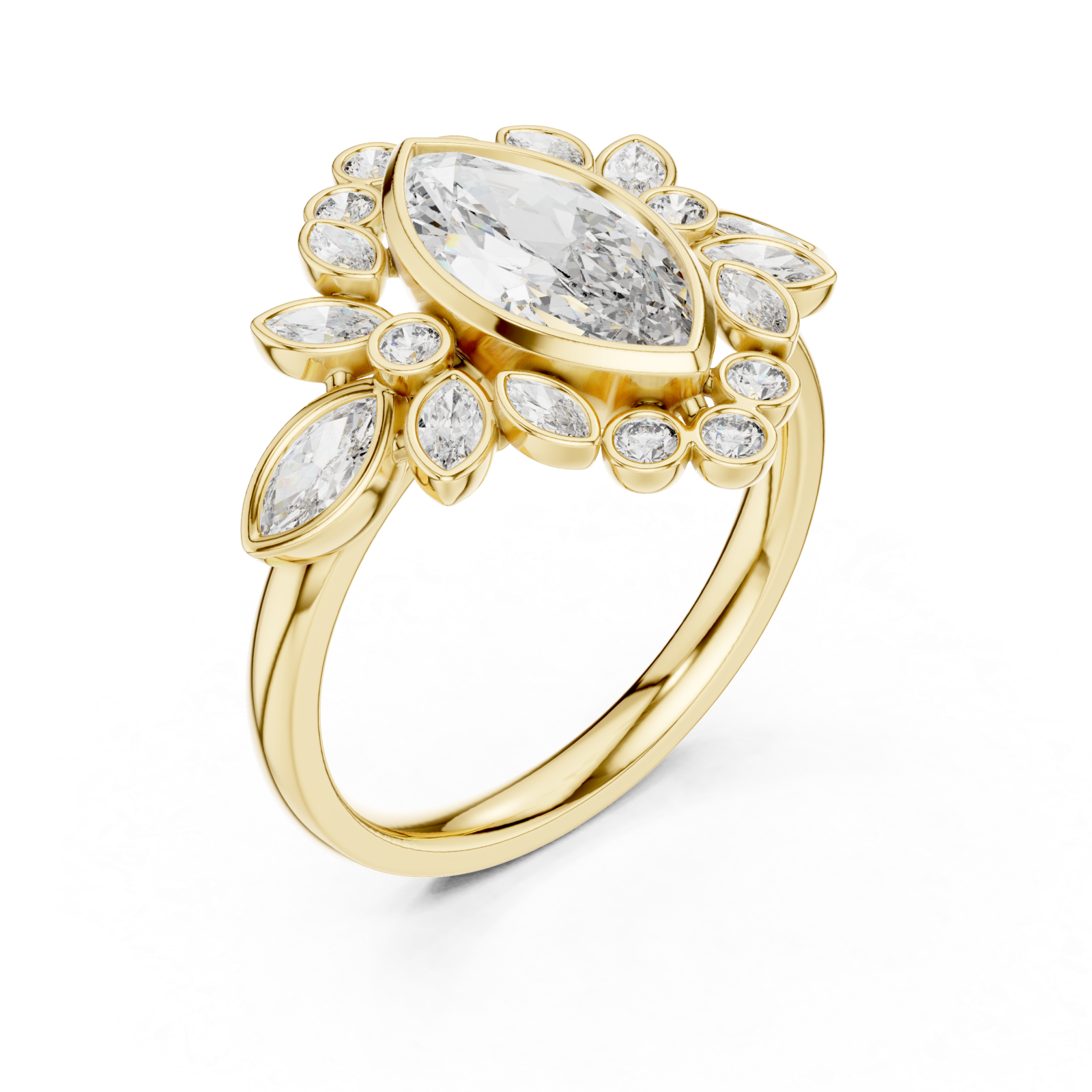 Gold Lustrous Petal Halo Ring Right View