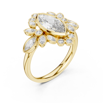Gold Lustrous Petal Halo Ring Right View