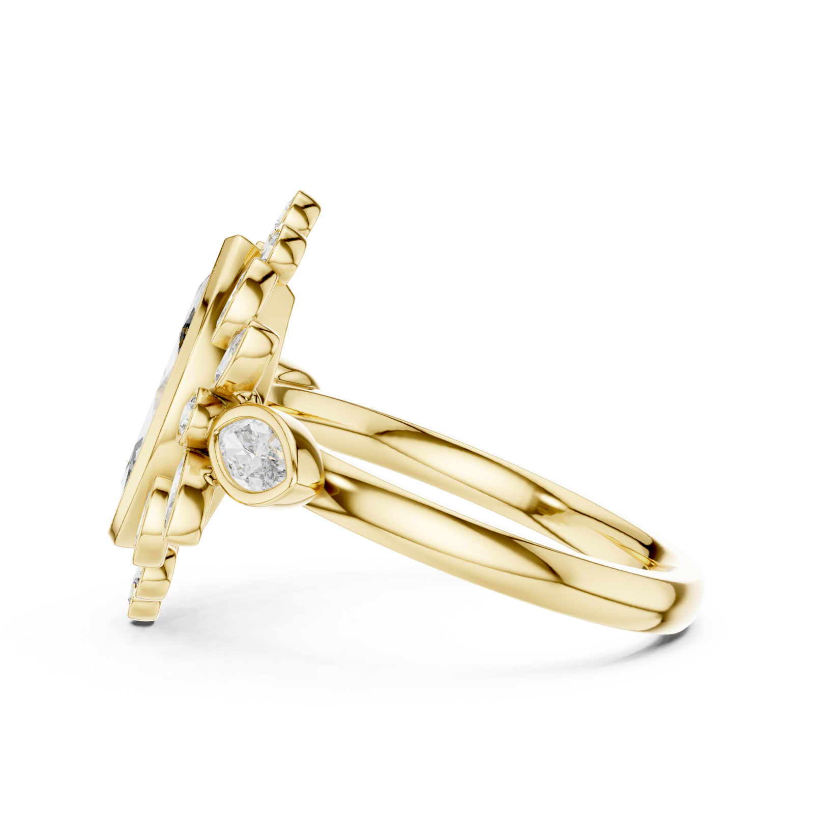  Gold Lustrous Petal Halo Ring Side View