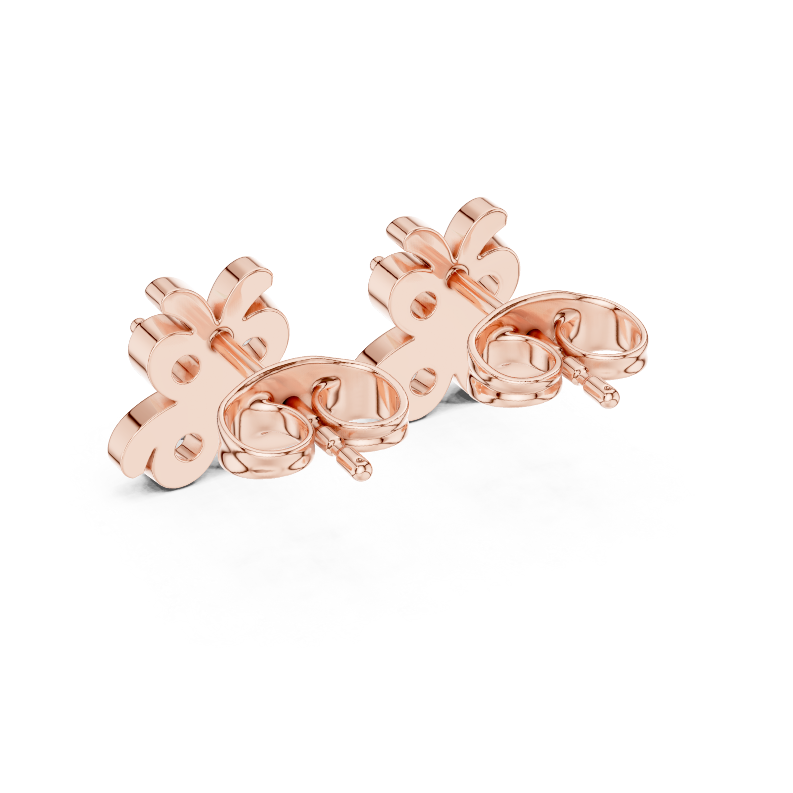 Rose Gold Ornate Fleur Stud Earrings Side View