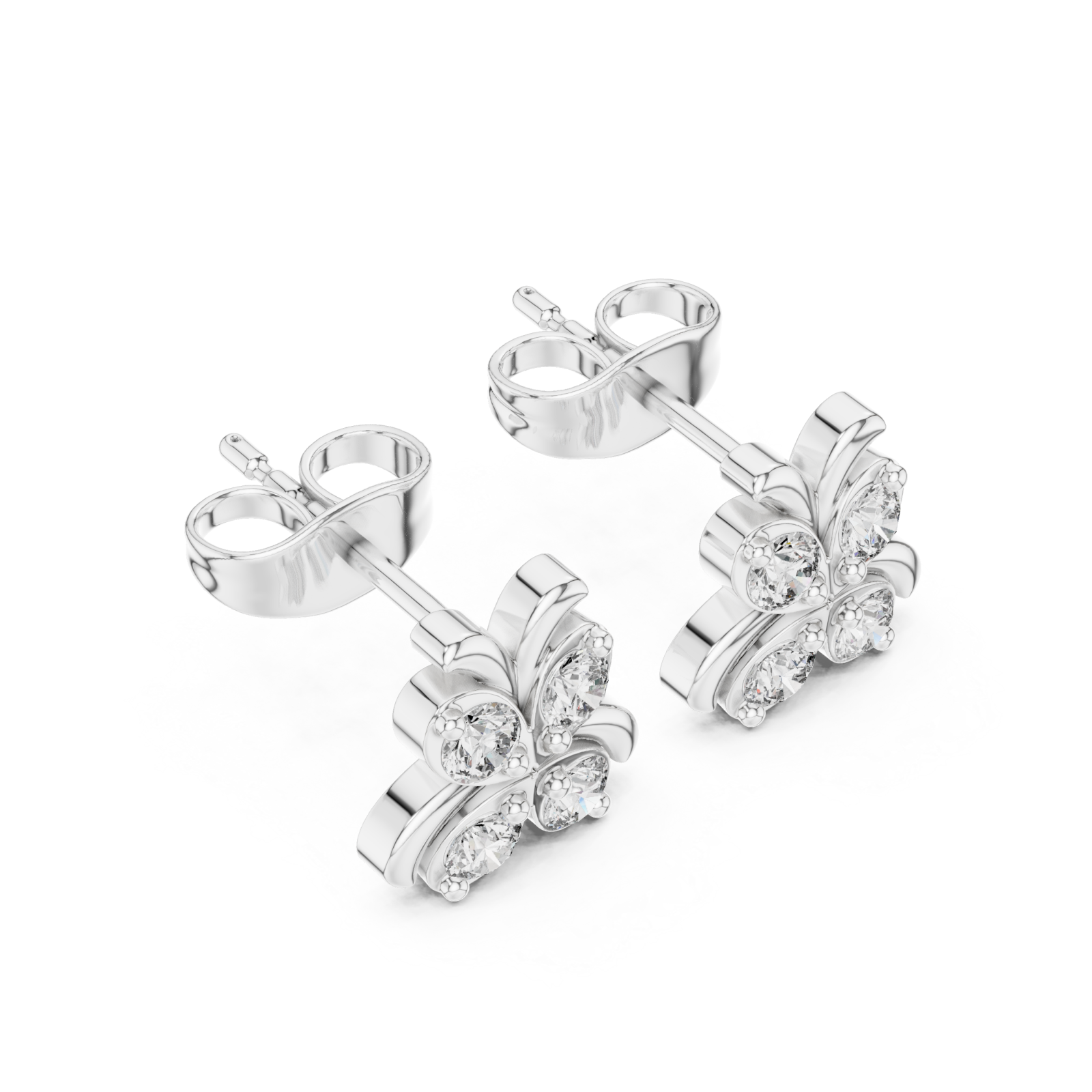  White Gold Ornate Fleur Stud Earrings Right View
