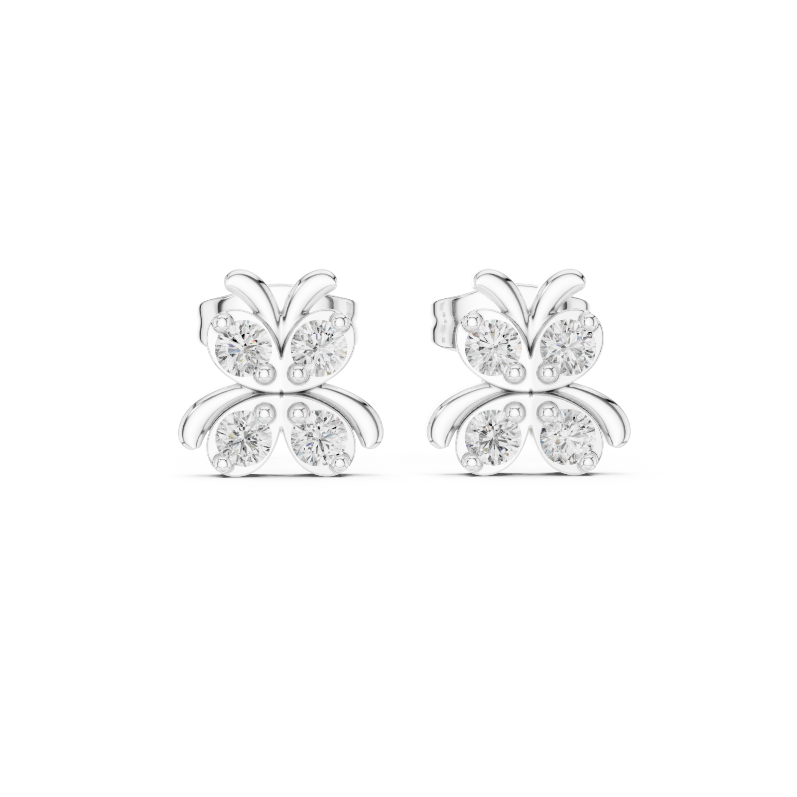  White Gold Ornate Fleur Stud Earrings Front View