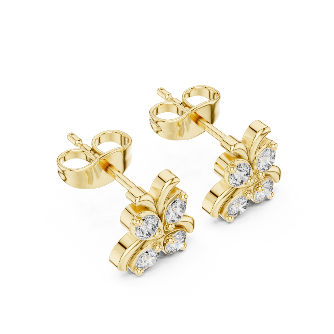 Gold Ornate Fleur Stud Earrings Right View