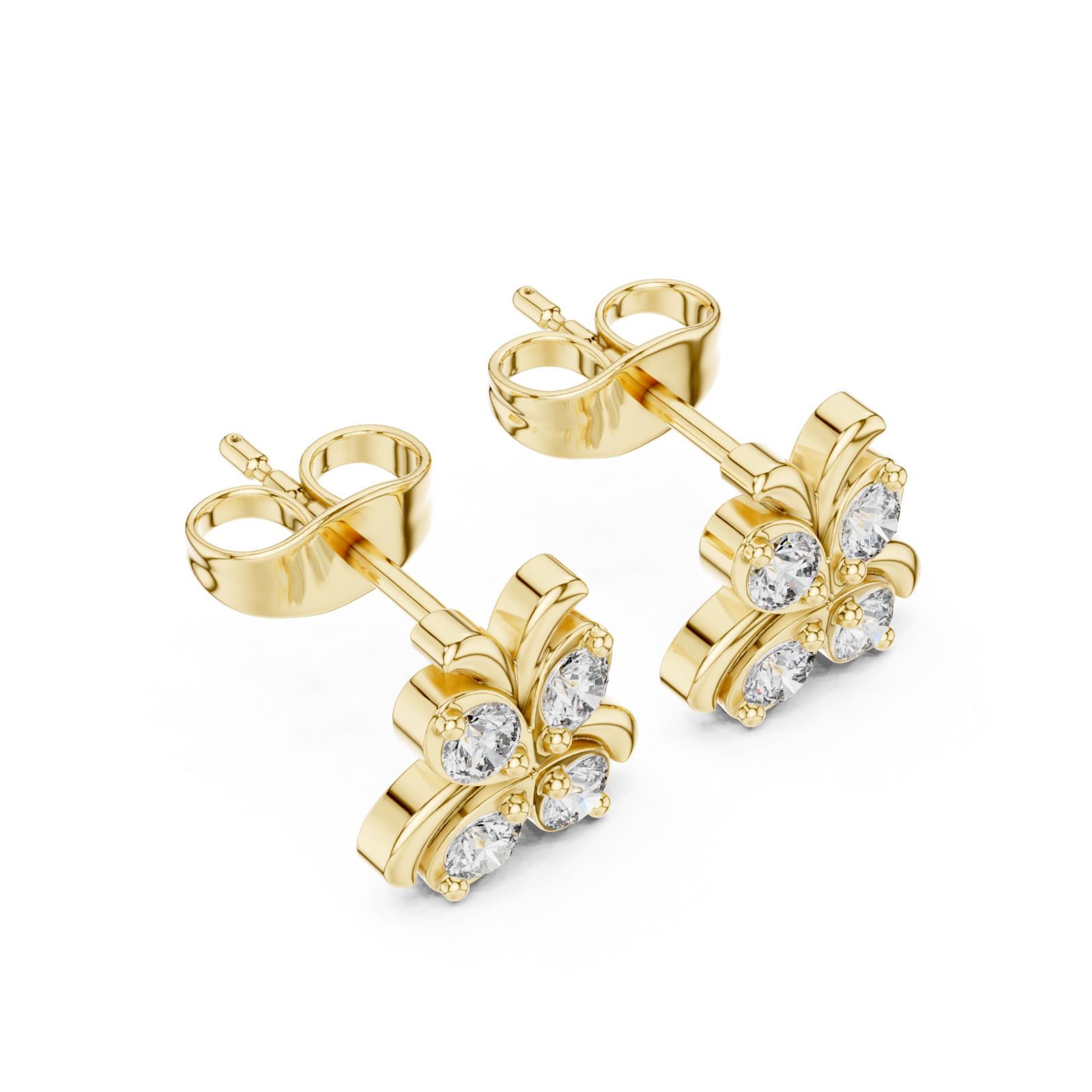 Gold Ornate Fleur Stud Earrings Right View