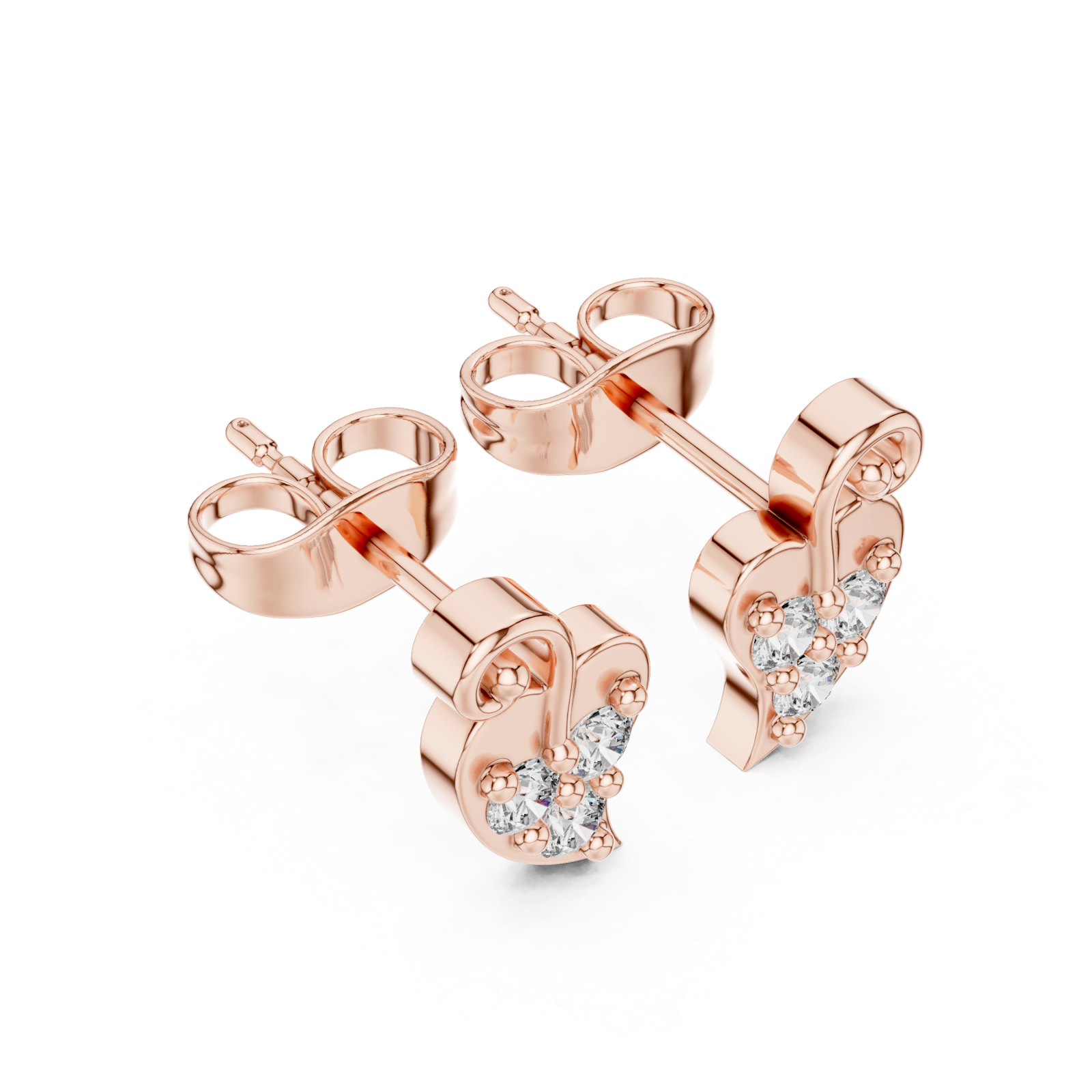  Rose Gold Radiant Heart Floral Stud Earrings Right View
