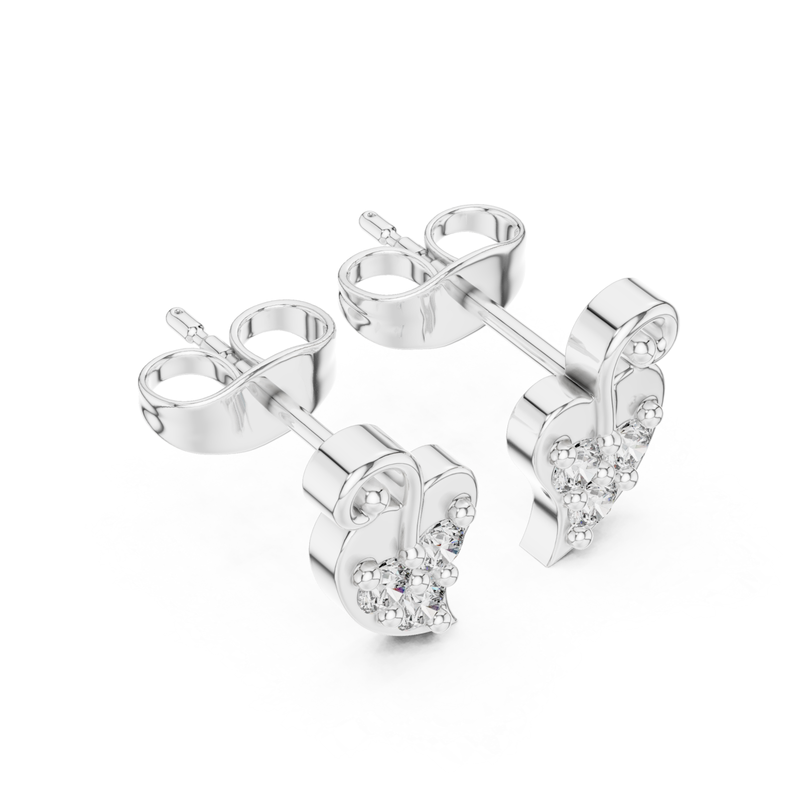  White Gold Radiant Heart Floral Stud Earrings Right View