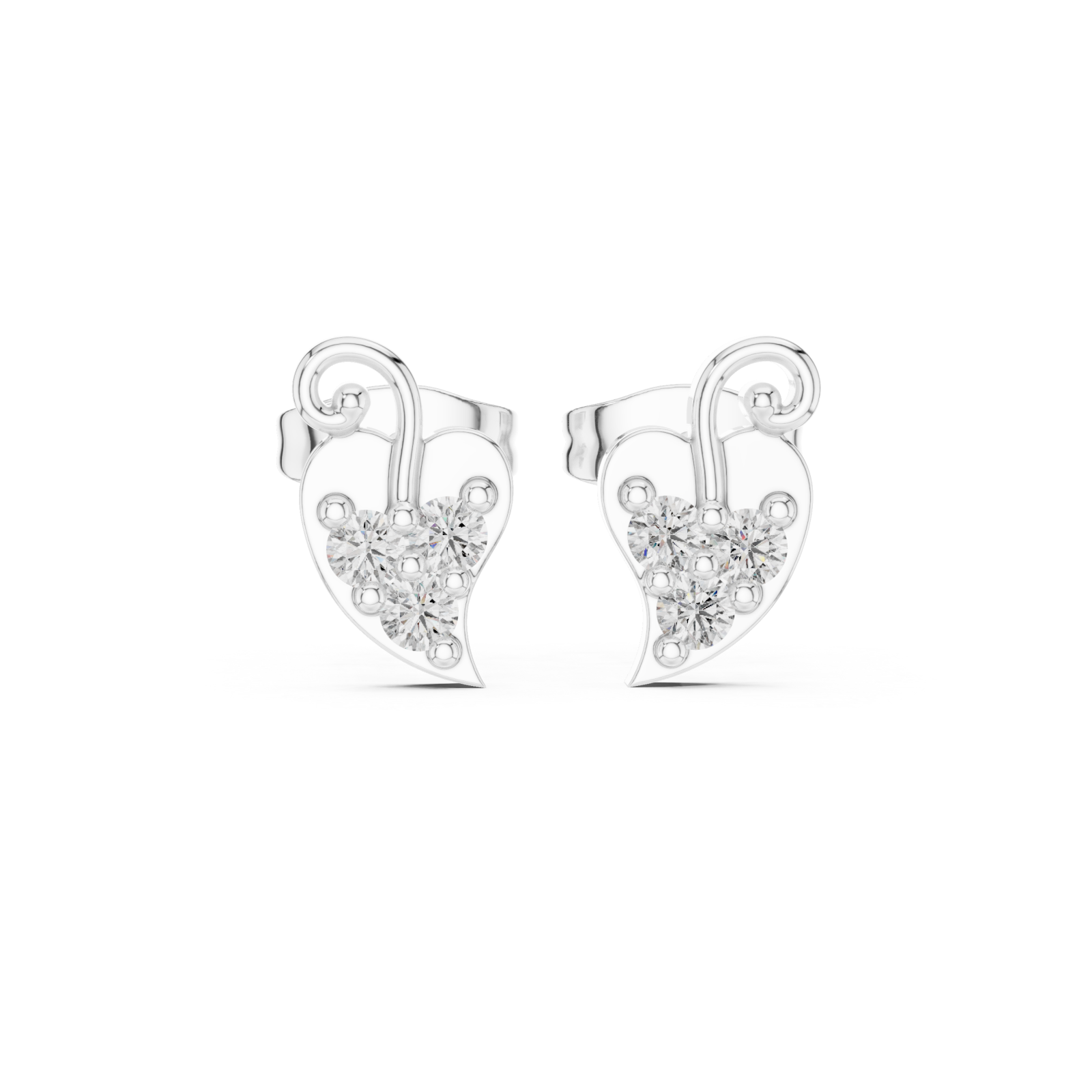  White Gold Radiant Heart Floral Stud Earrings Front View