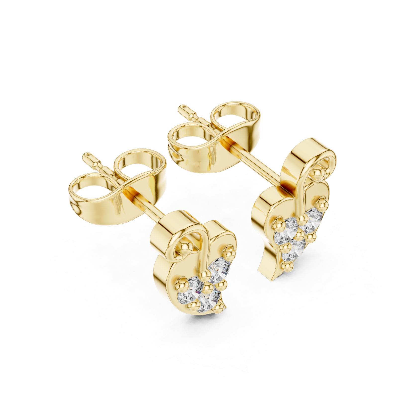 Gold Radiant Heart Floral Stud Earrings Right View