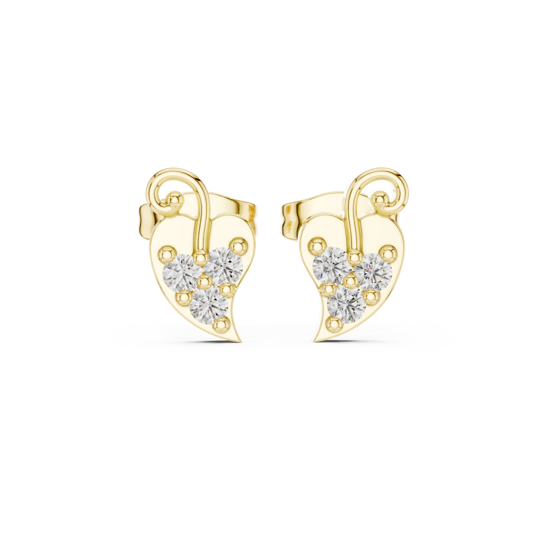Gold Radiant Heart Floral Stud Earrings Right View