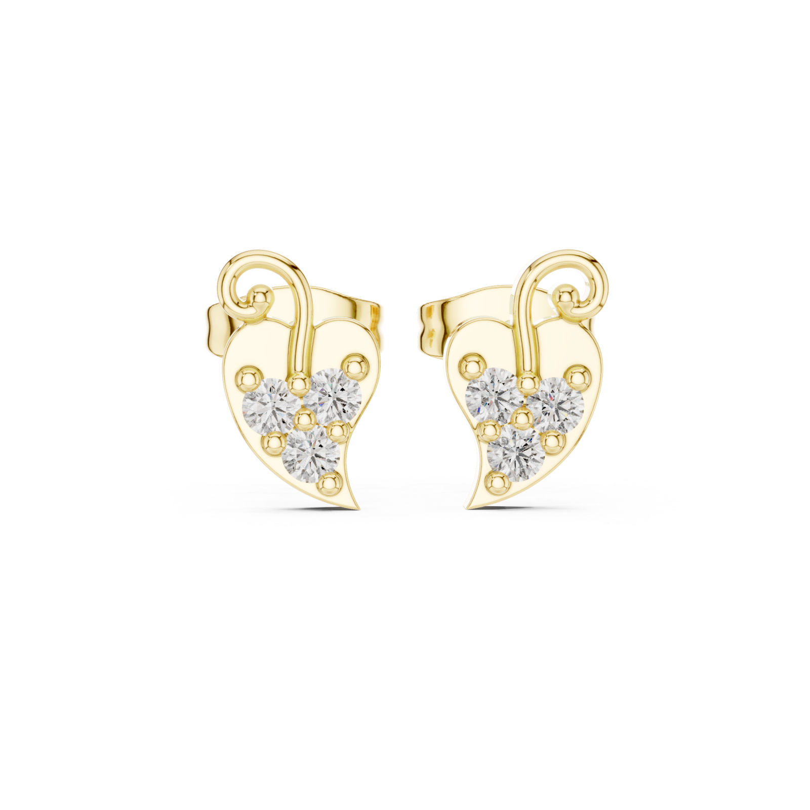  Gold Radiant Heart Floral Stud Earrings Front View