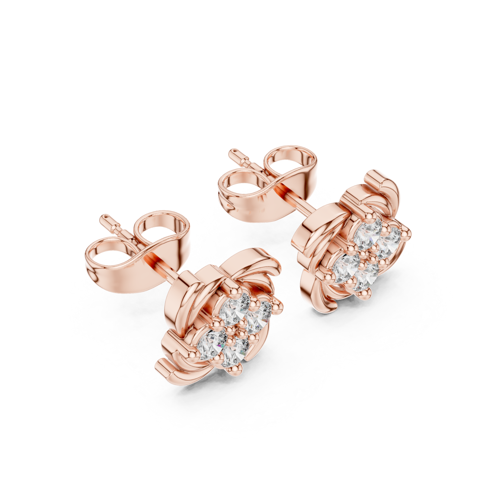  Rose Gold Graceful Petal Cluster Studs Right View