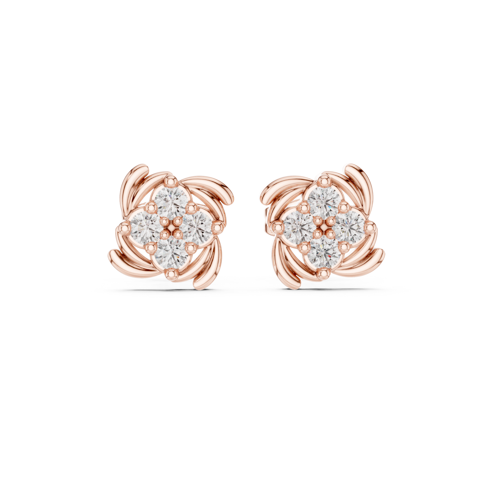  Rose Gold Graceful Petal Cluster Studs Front View