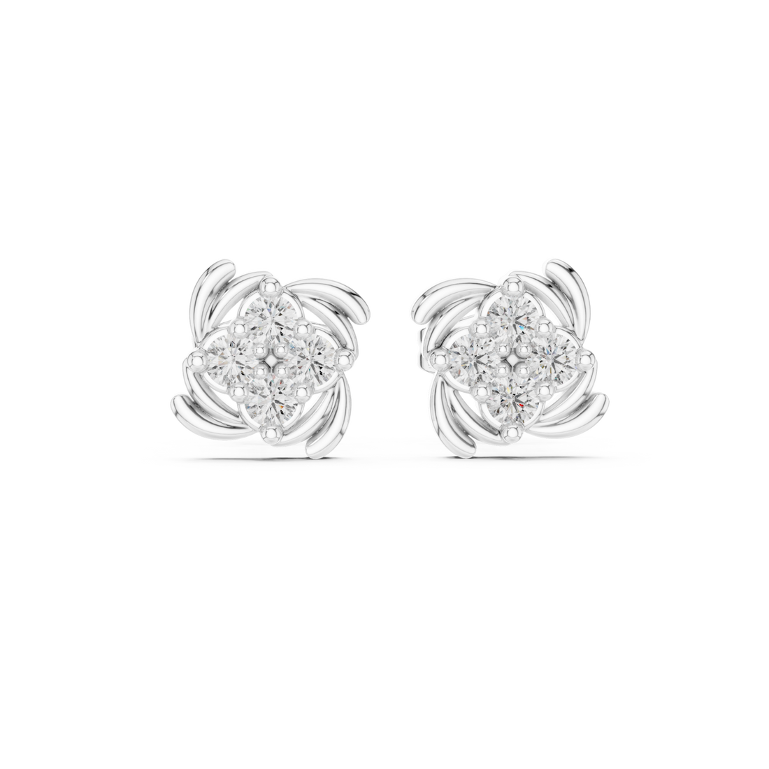  White Gold Graceful Petal Cluster Studs Right View