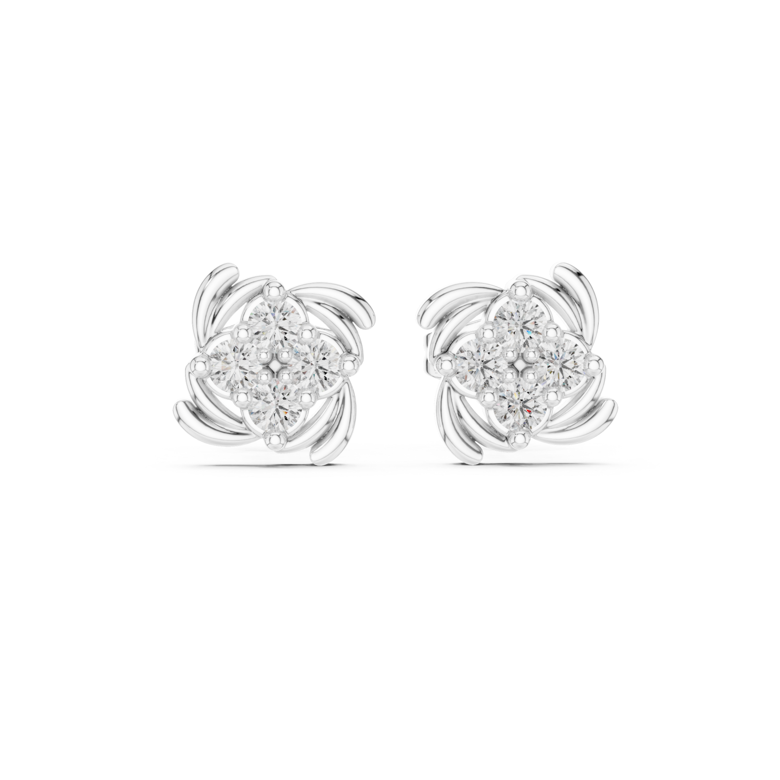  White Gold Graceful Petal Cluster Studs Front View