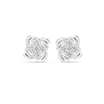  White Gold Graceful Petal Cluster Studs Front View