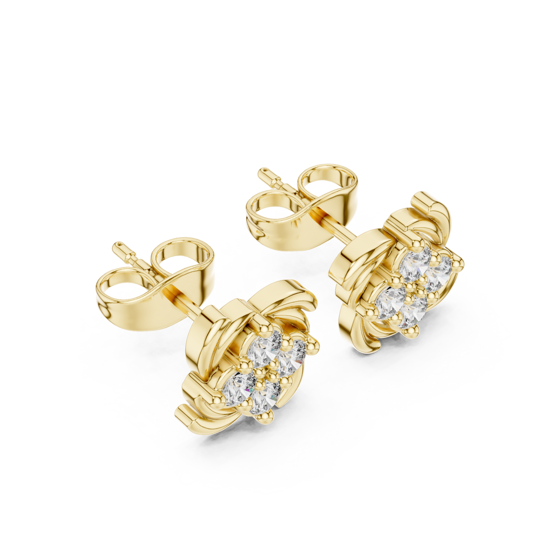 Gold Graceful Petal Cluster Studs Right View