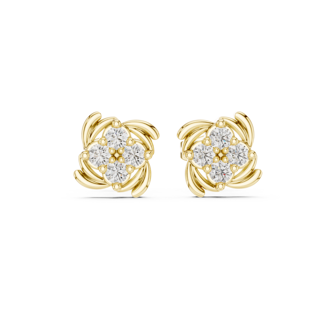 Gold Graceful Petal Cluster Studs Right View