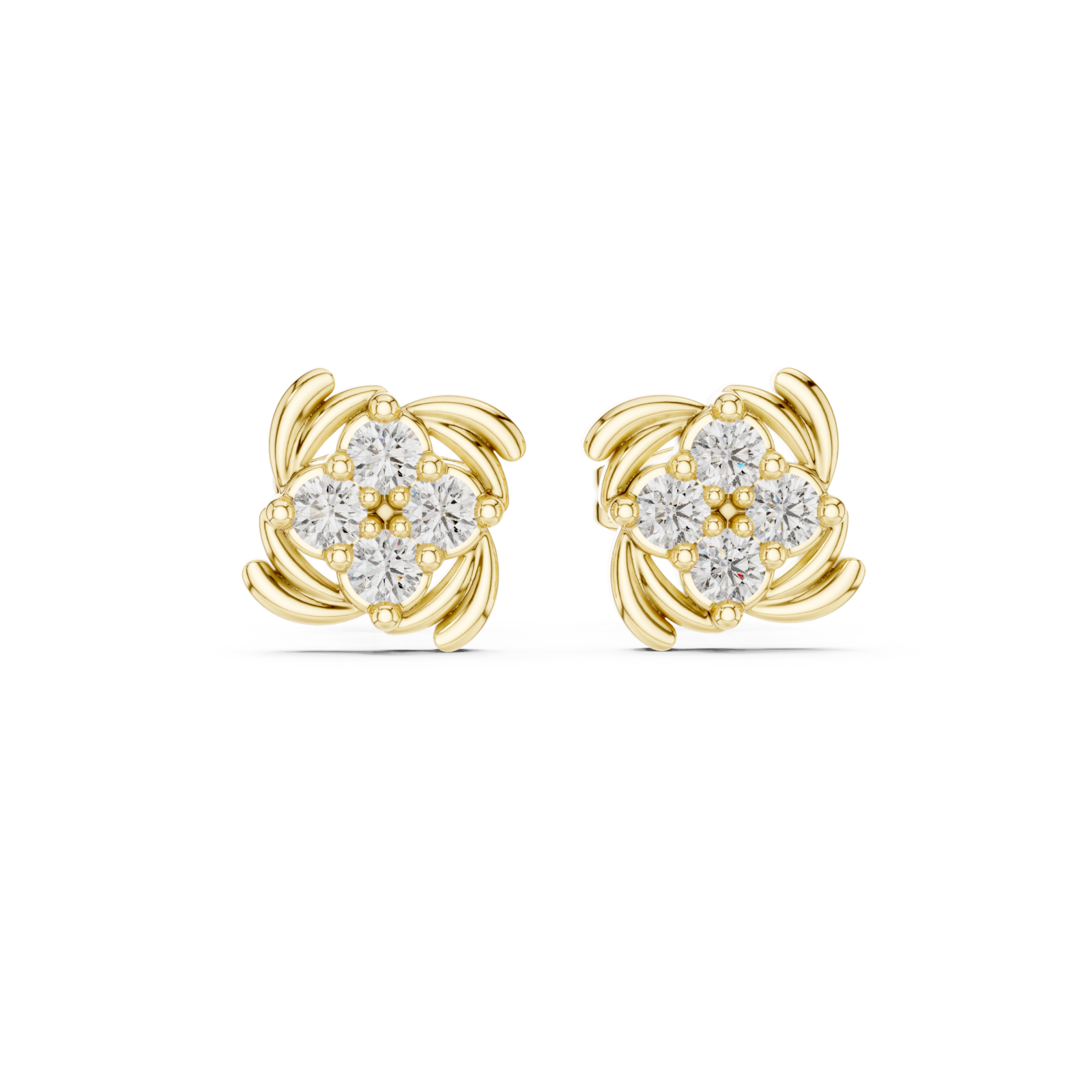  Gold Graceful Petal Cluster Studs Front View