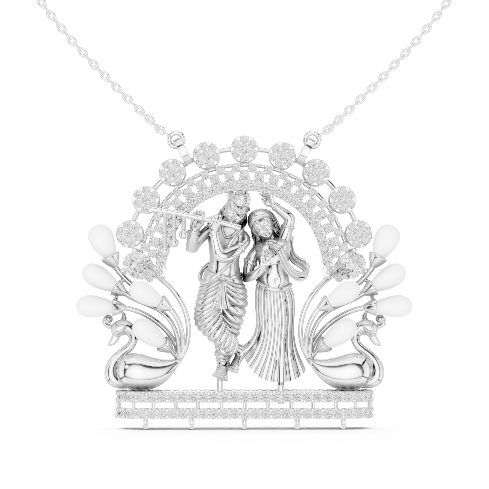  White Gold Celestial Harmony Guardians Emblem Necklace Front View