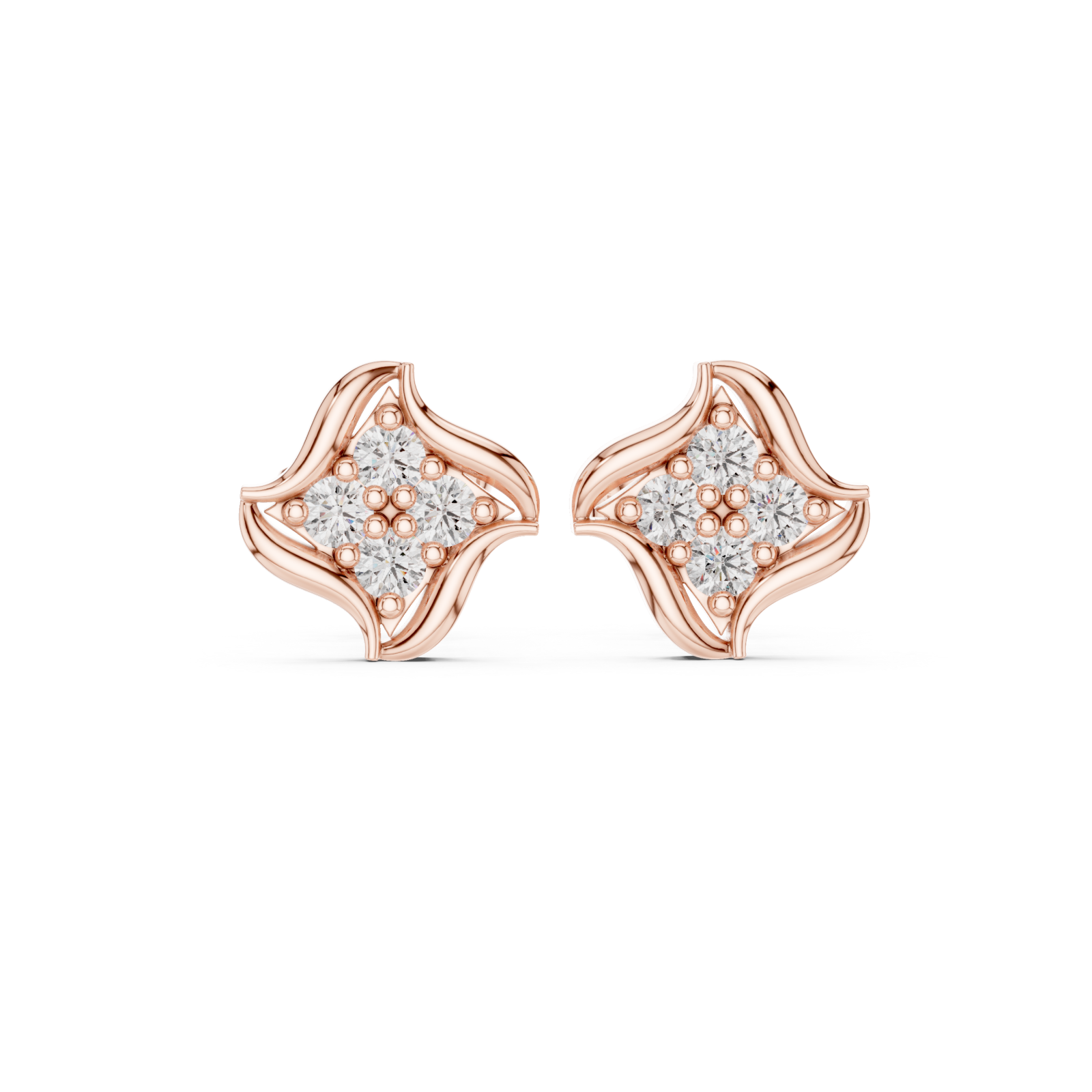  Rose Gold Radiant Wave Studs Front View