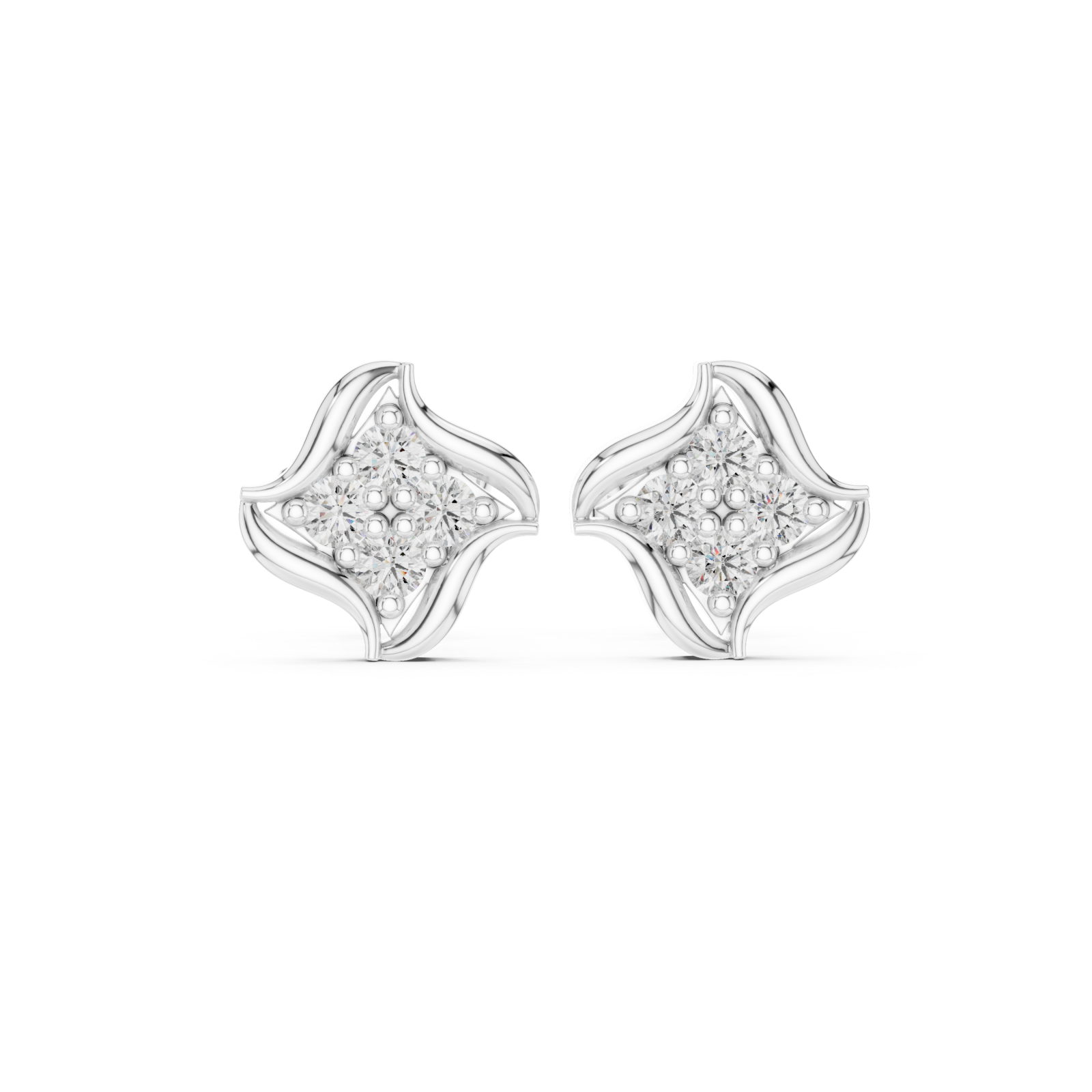 White Gold Radiant Wave Studs Front View