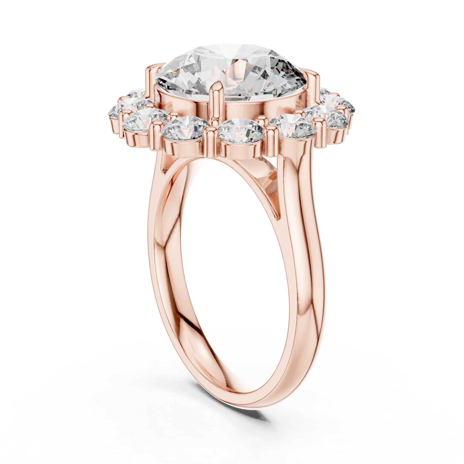  Rose Gold Aurora Halo Signature Solitaire Ring Left View
