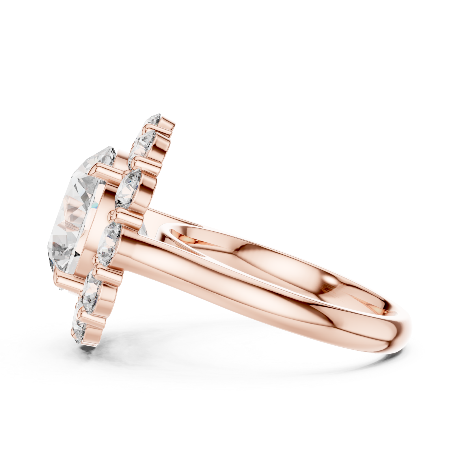  Rose Gold Aurora Halo Signature Solitaire Ring Side View