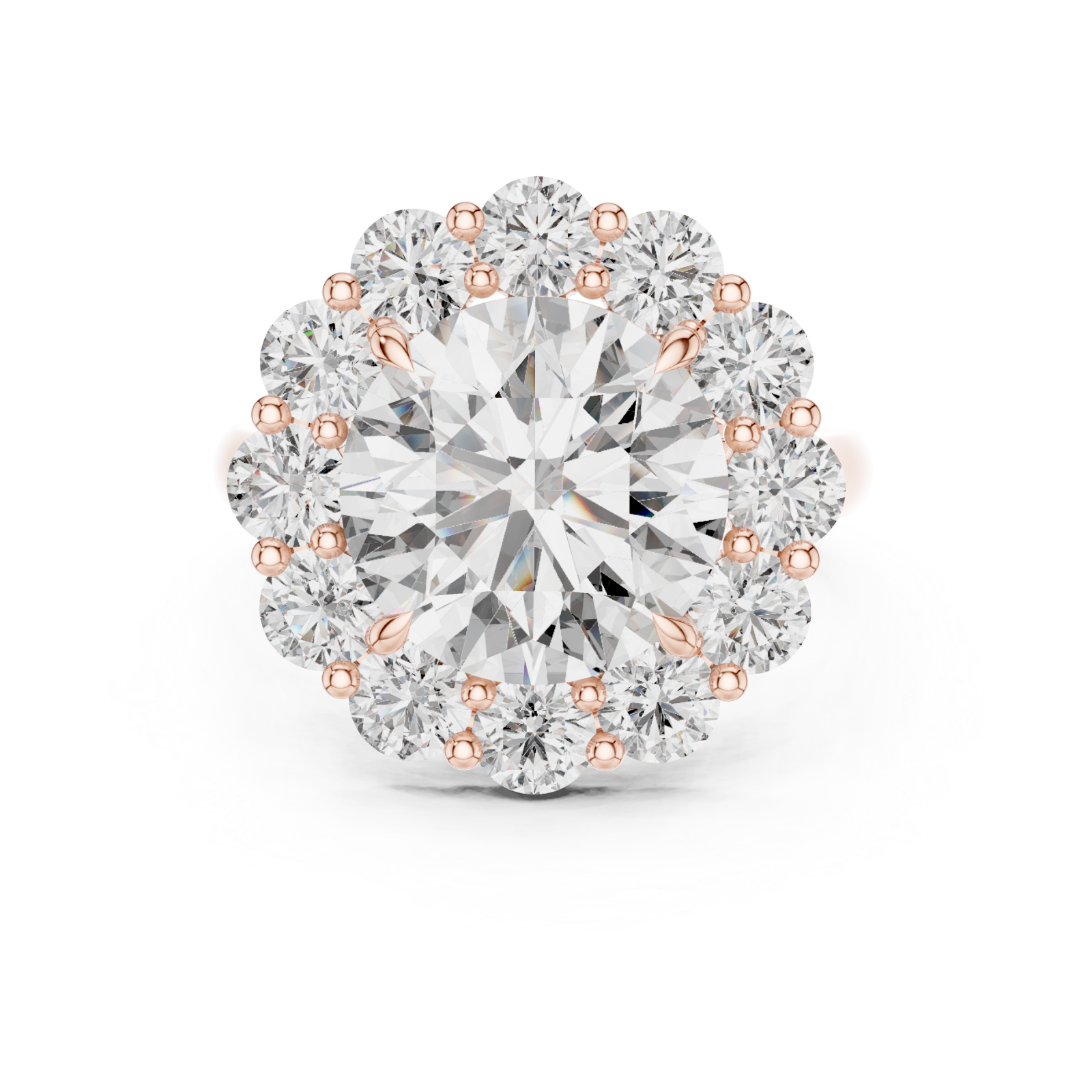  Rose Gold Aurora Halo Signature Solitaire Ring Front View