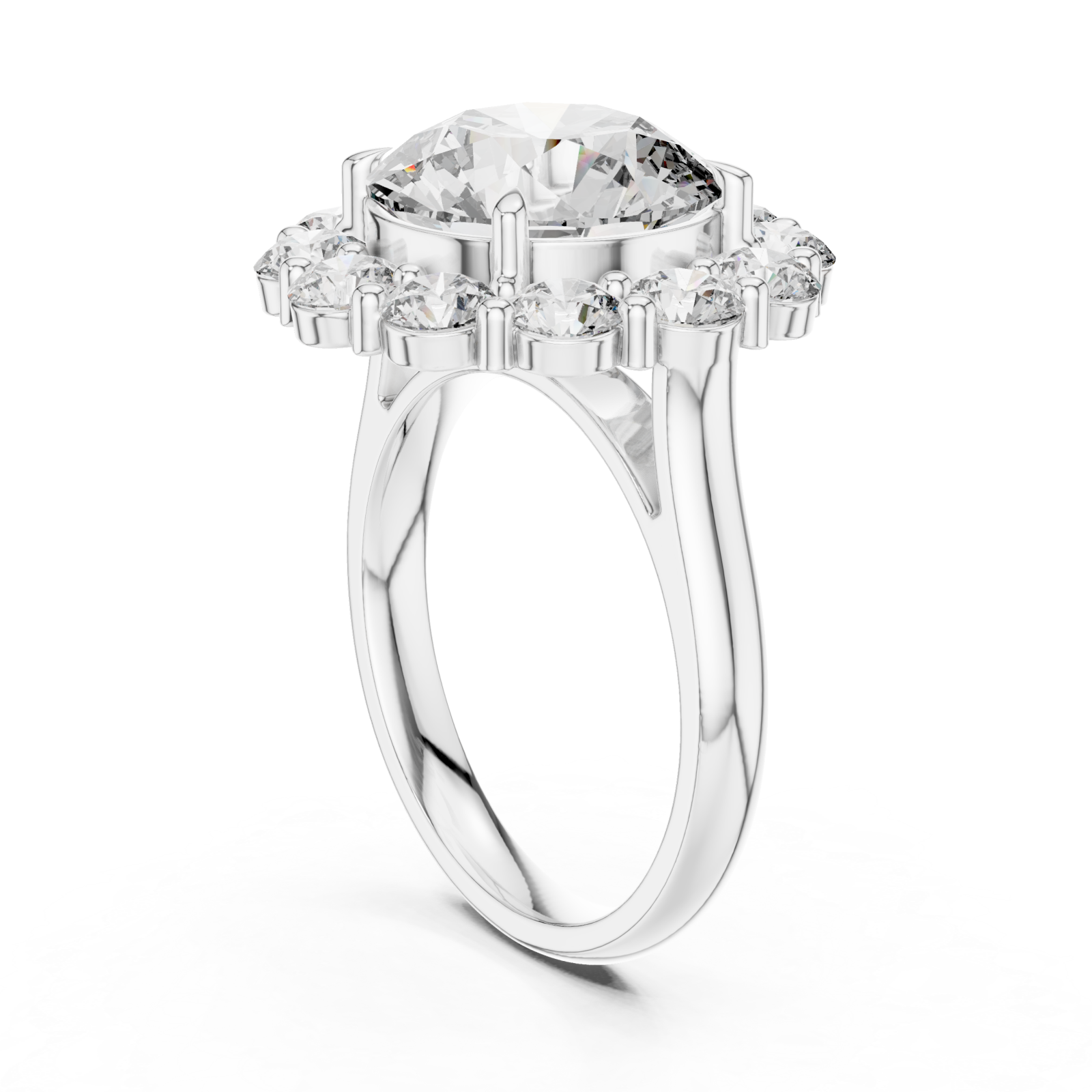  White Gold Aurora Halo Signature Solitaire Ring Left View