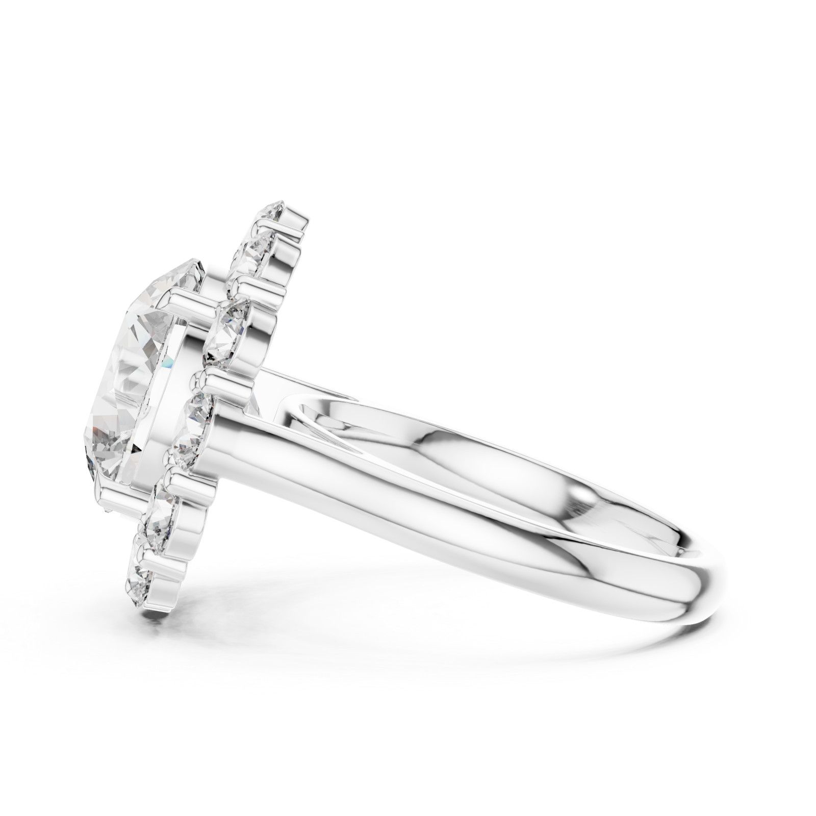  White Gold Aurora Halo Signature Solitaire Ring Side View