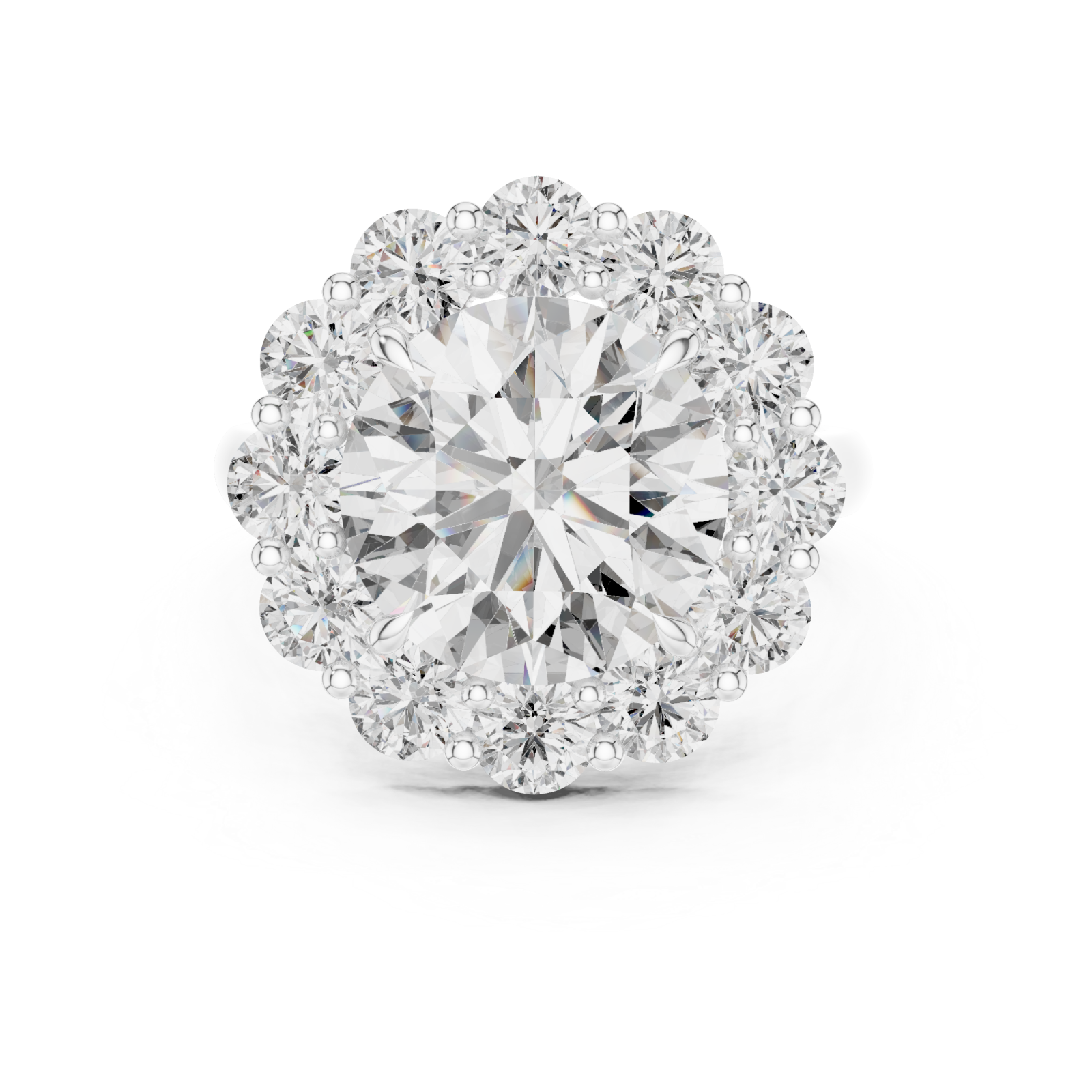  White Gold Aurora Halo Signature Solitaire Ring Front View