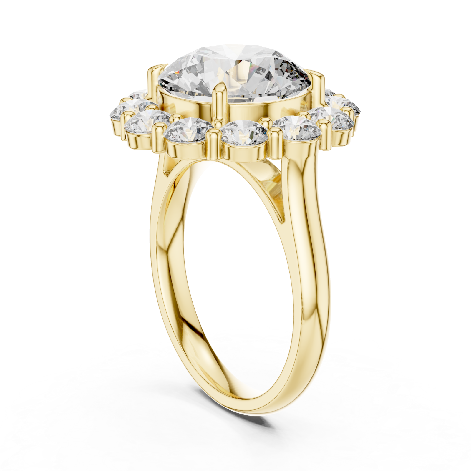  Gold Aurora Halo Signature Solitaire Ring Left View