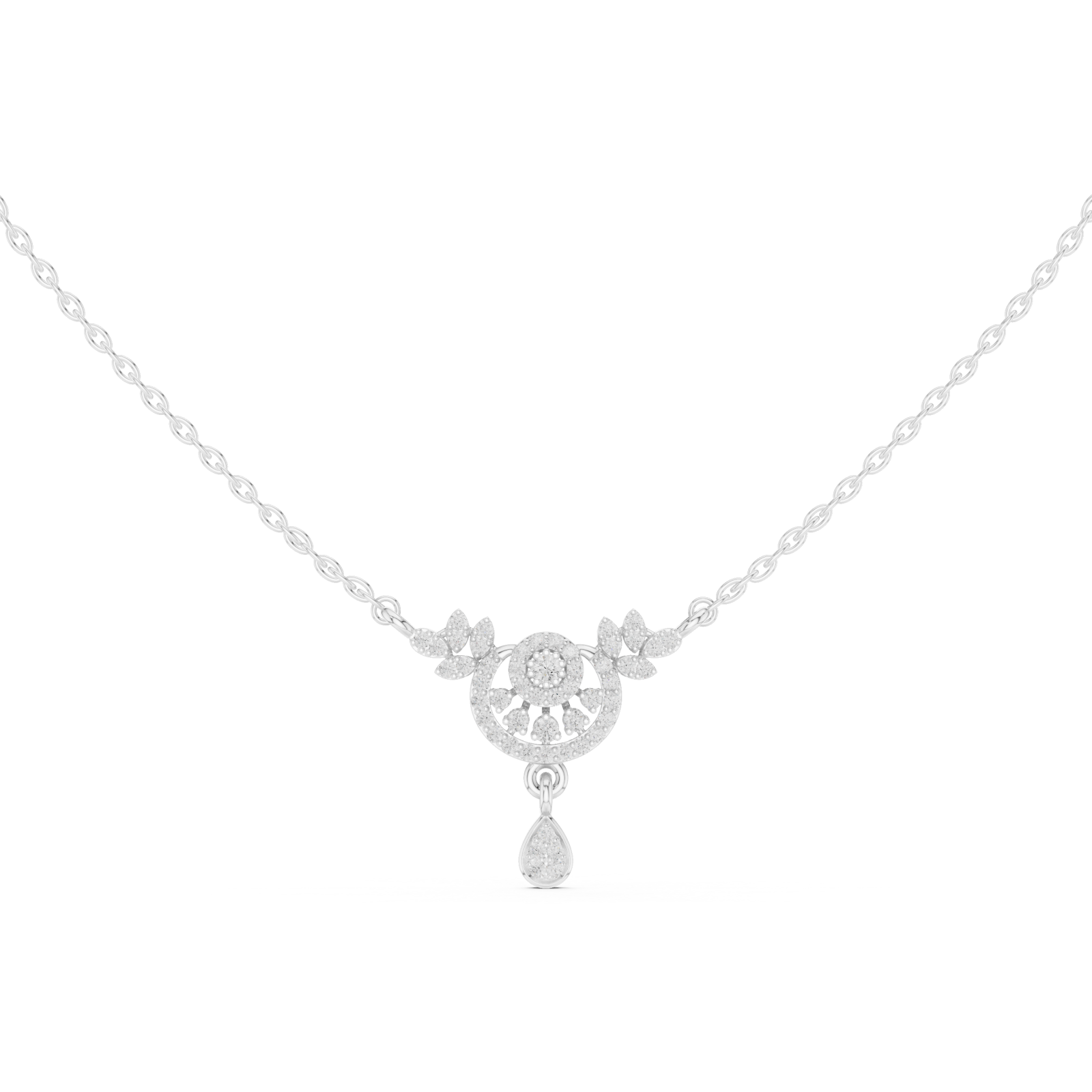  White Gold Radiant Vine Petite Necklace Front View