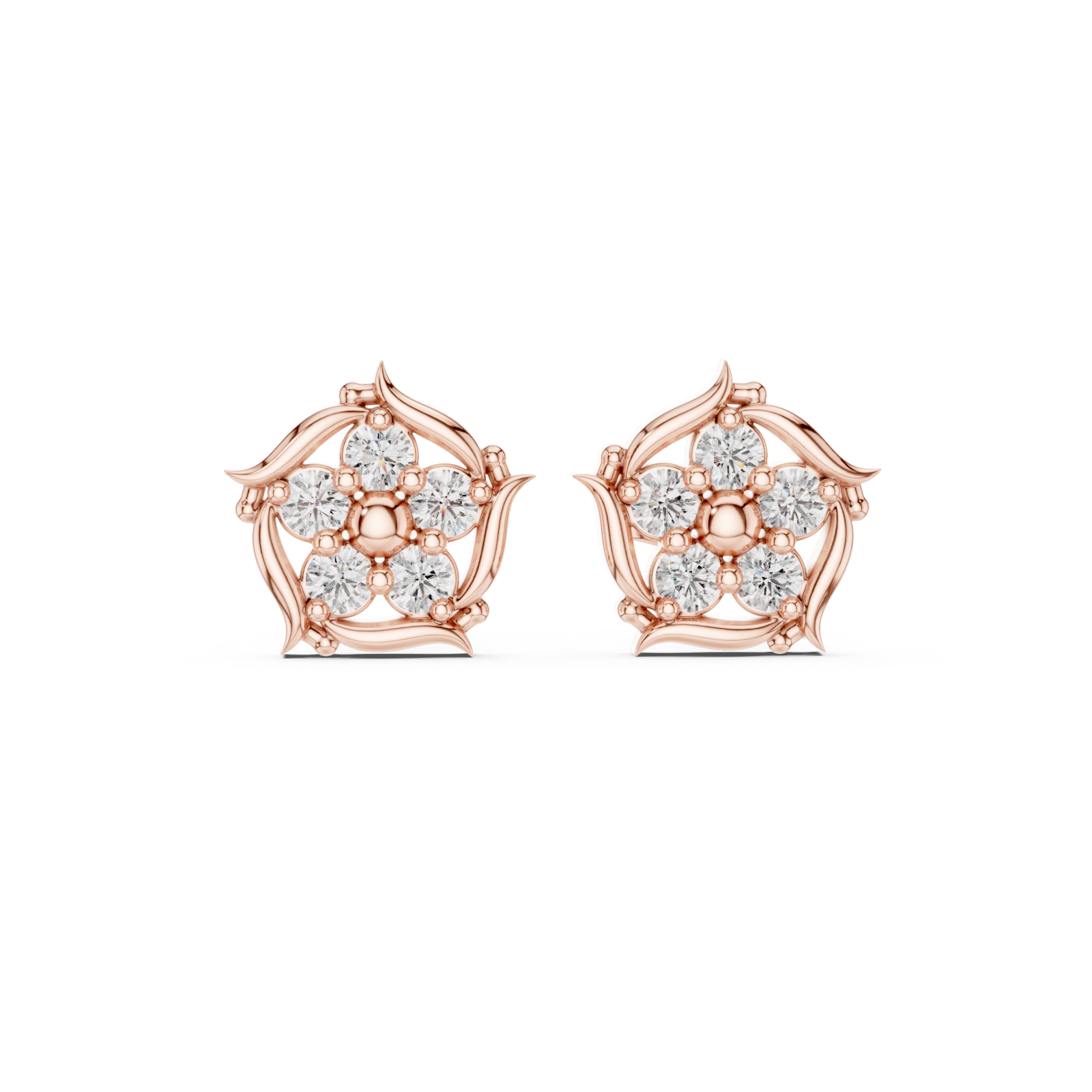  Rose Gold Radiant Bloom Petal Stud Earrings Front View