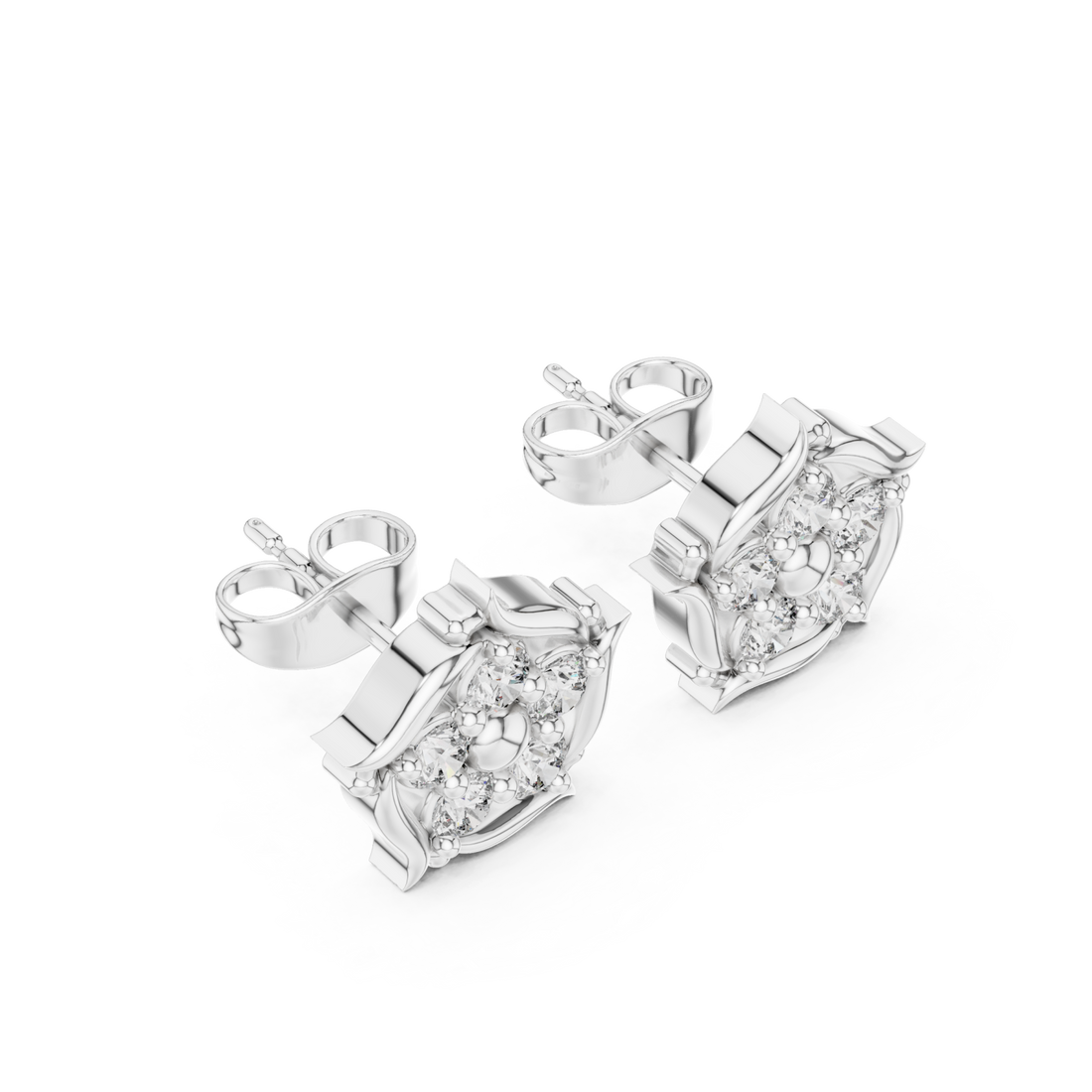  White Gold Radiant Bloom Petal Stud Earrings Right View